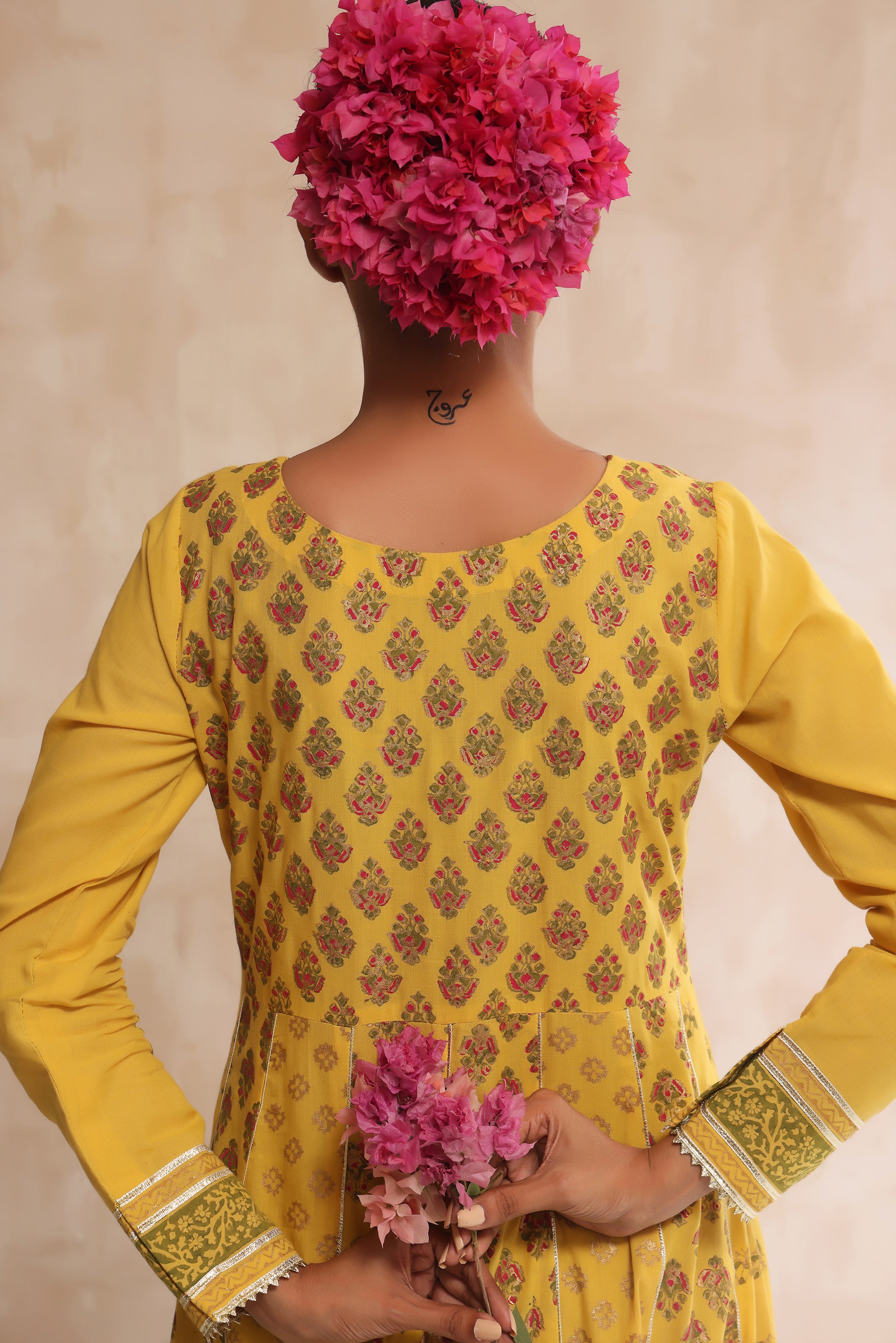 Mustard & Dhani Block Print Anarkali