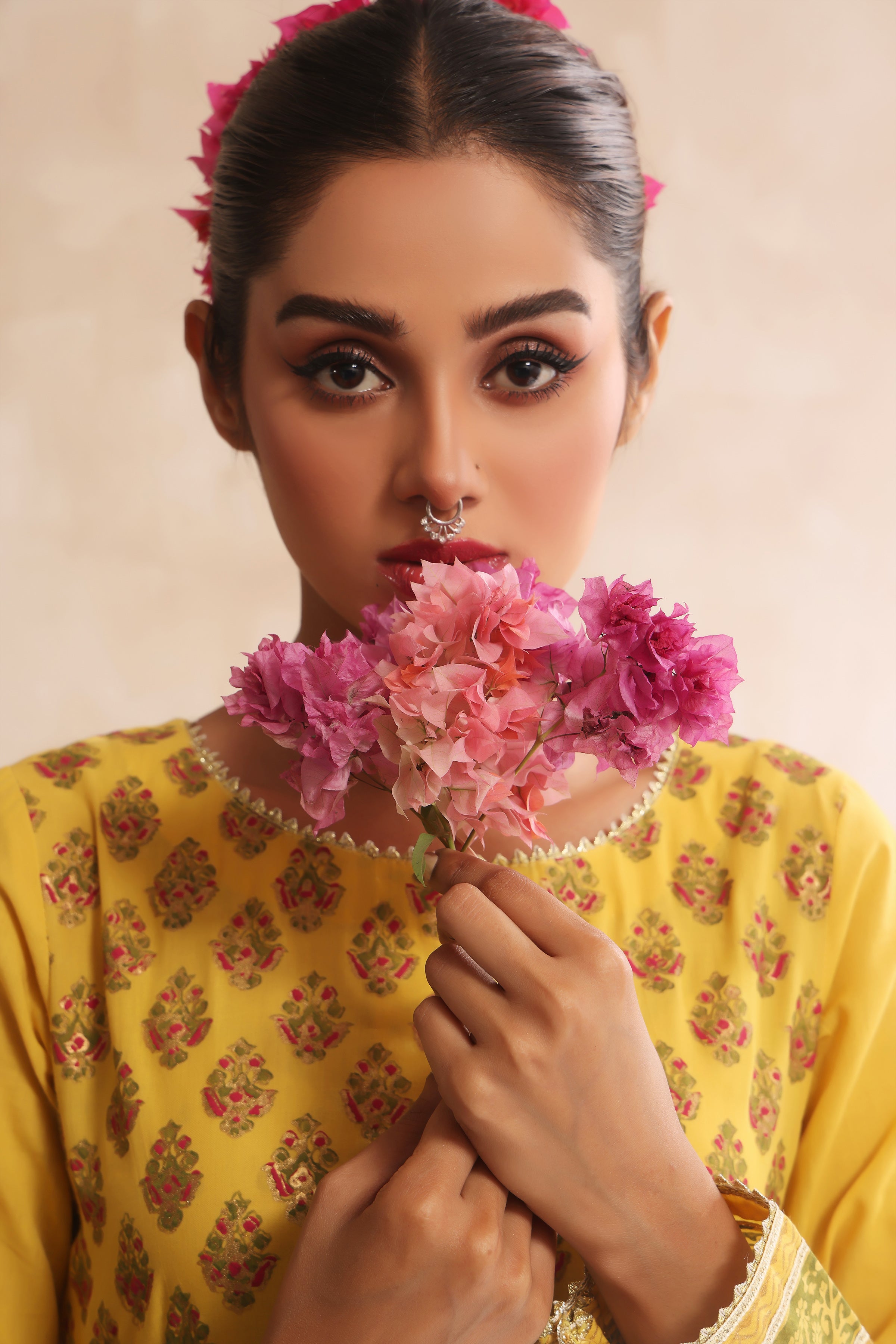 Mustard & Dhani Block Print Anarkali