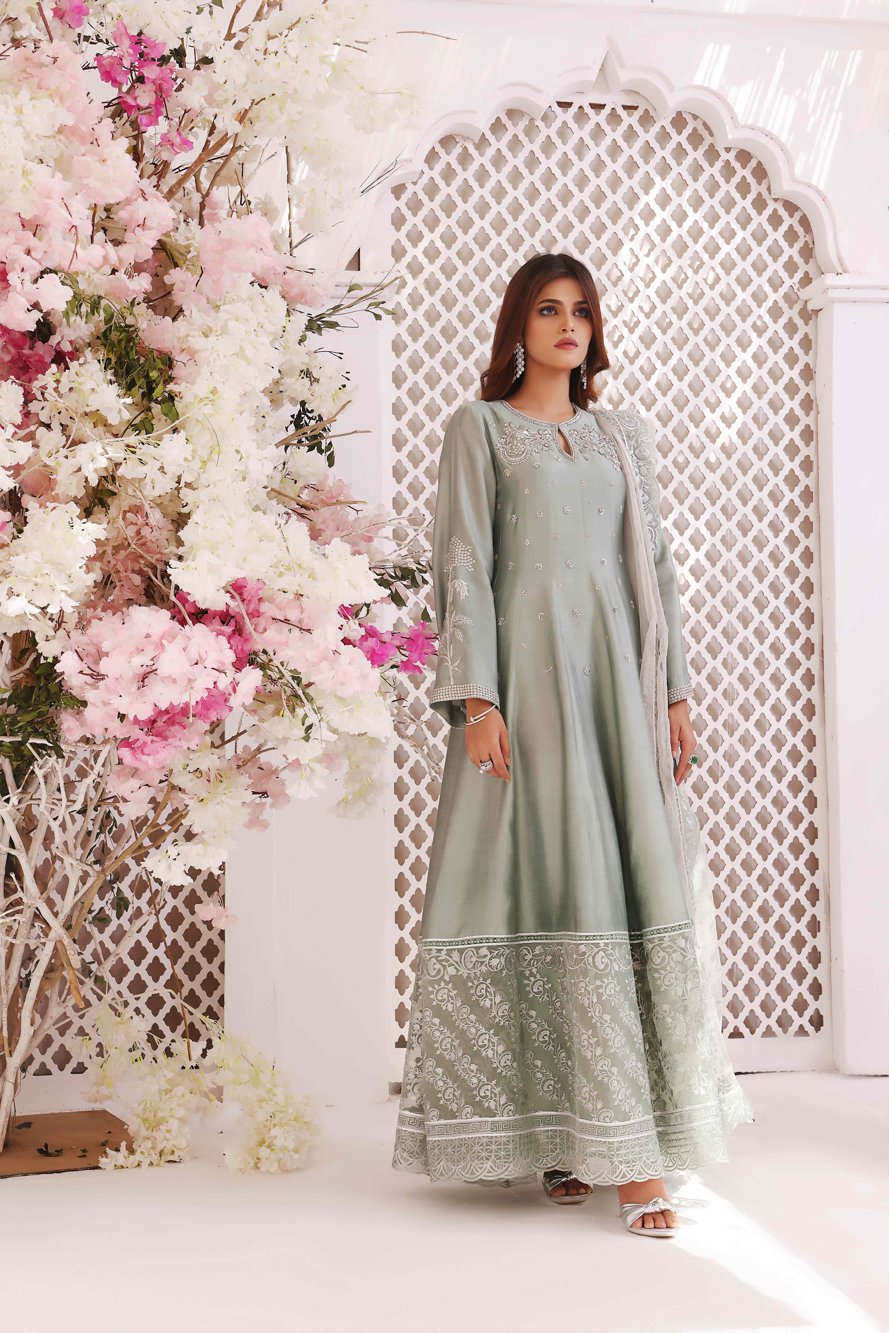 Mint Silk Anarkali Outfit