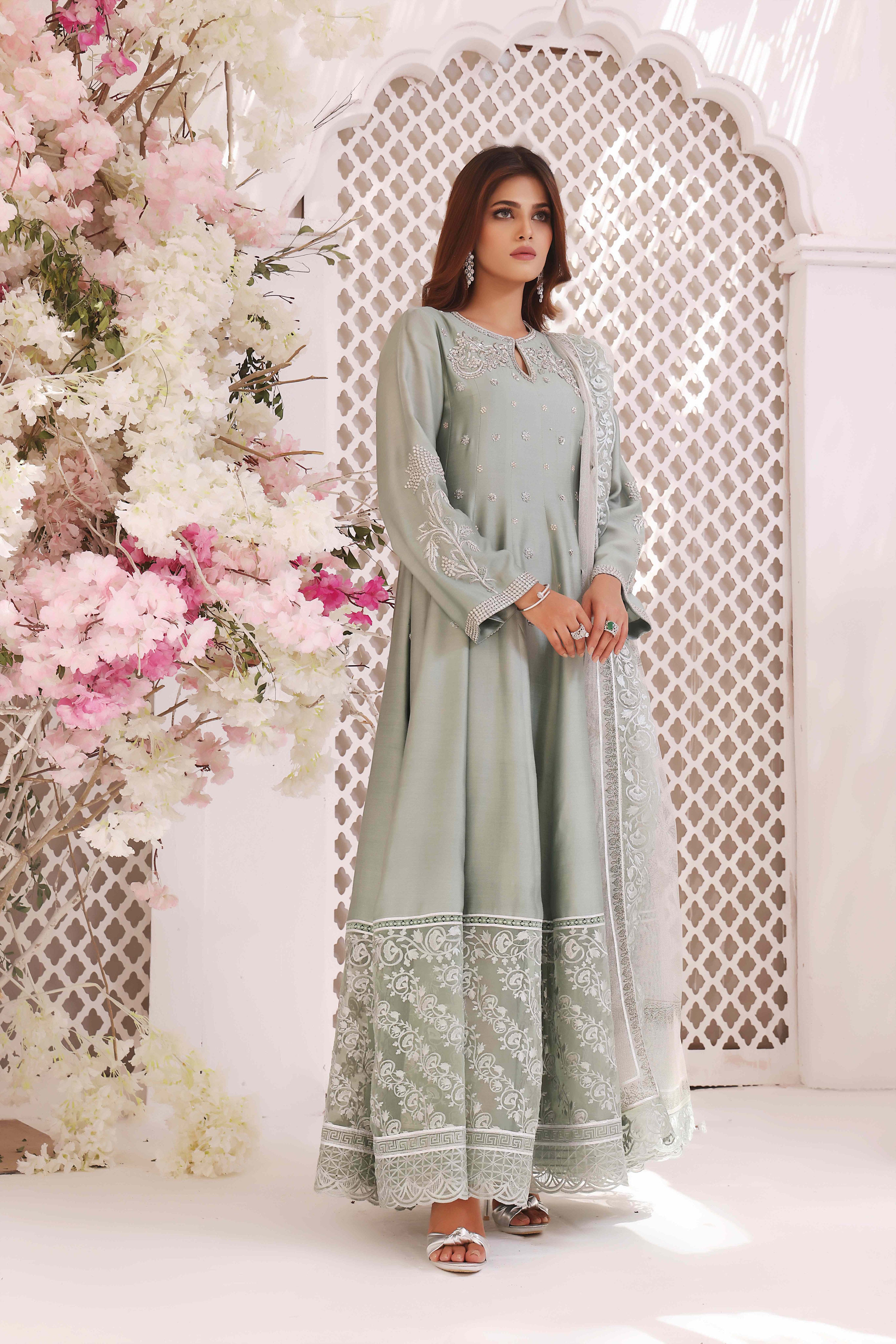 Mint Silk Anarkali Outfit