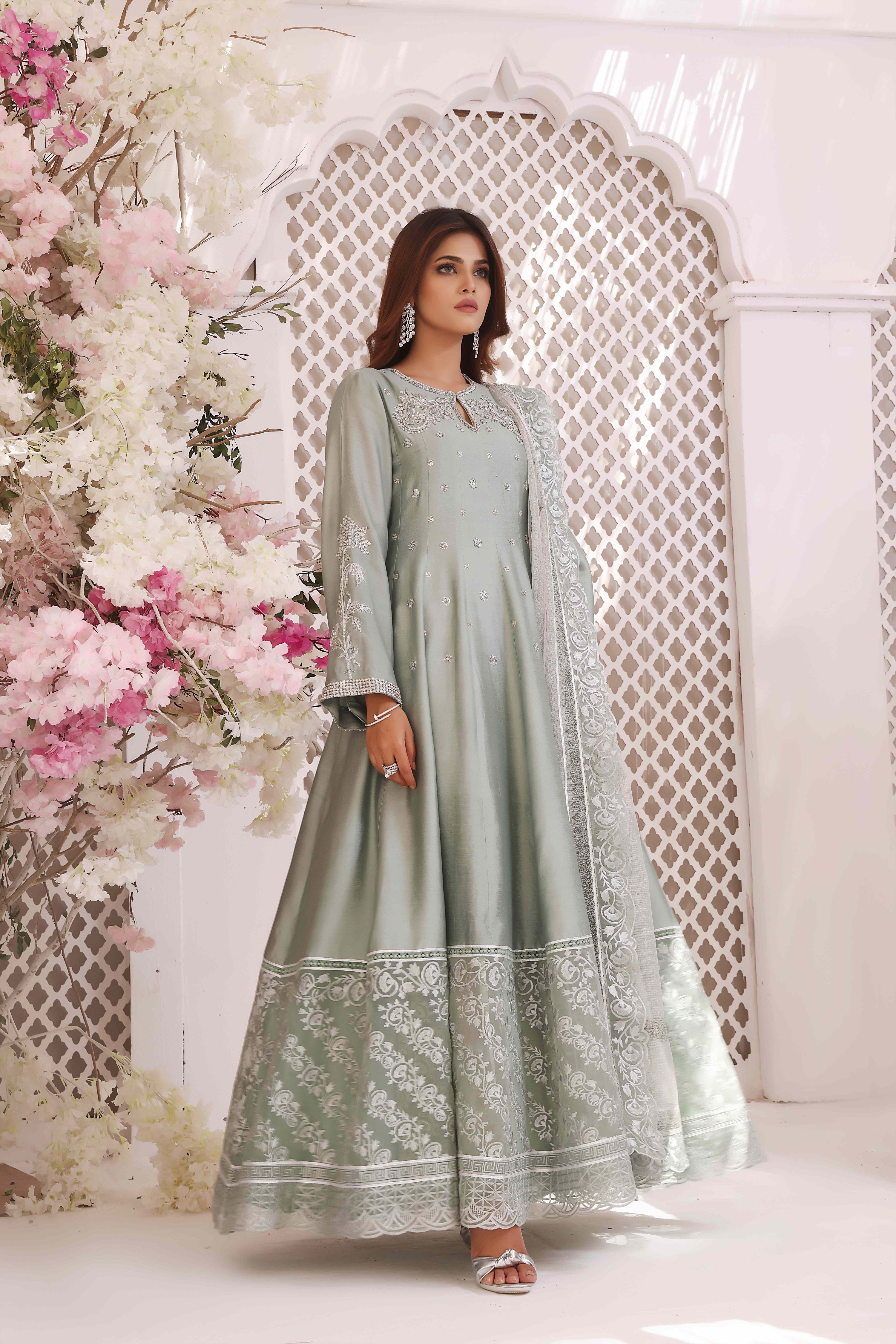 Mint Silk Anarkali Outfit