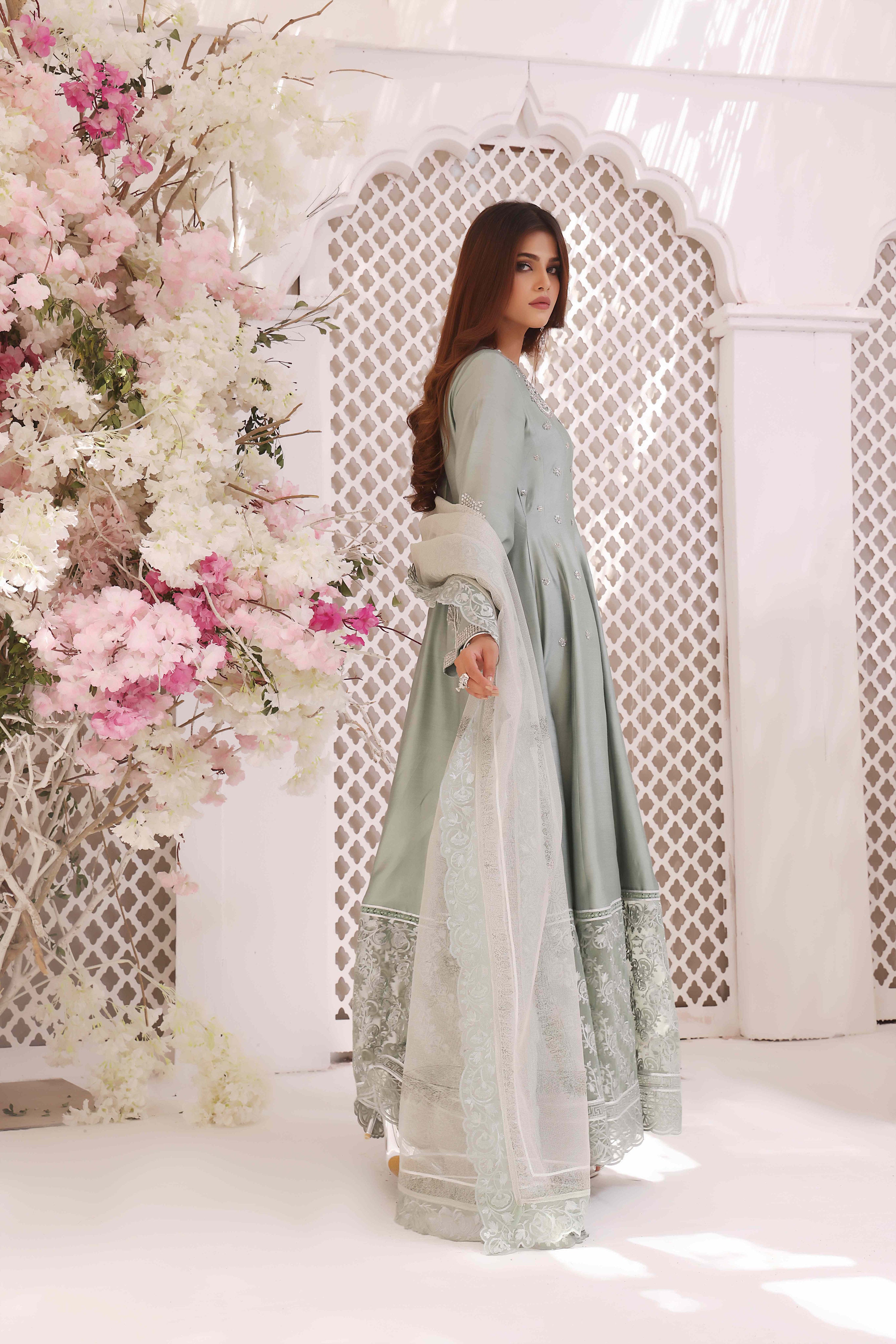 Mint Silk Anarkali Outfit