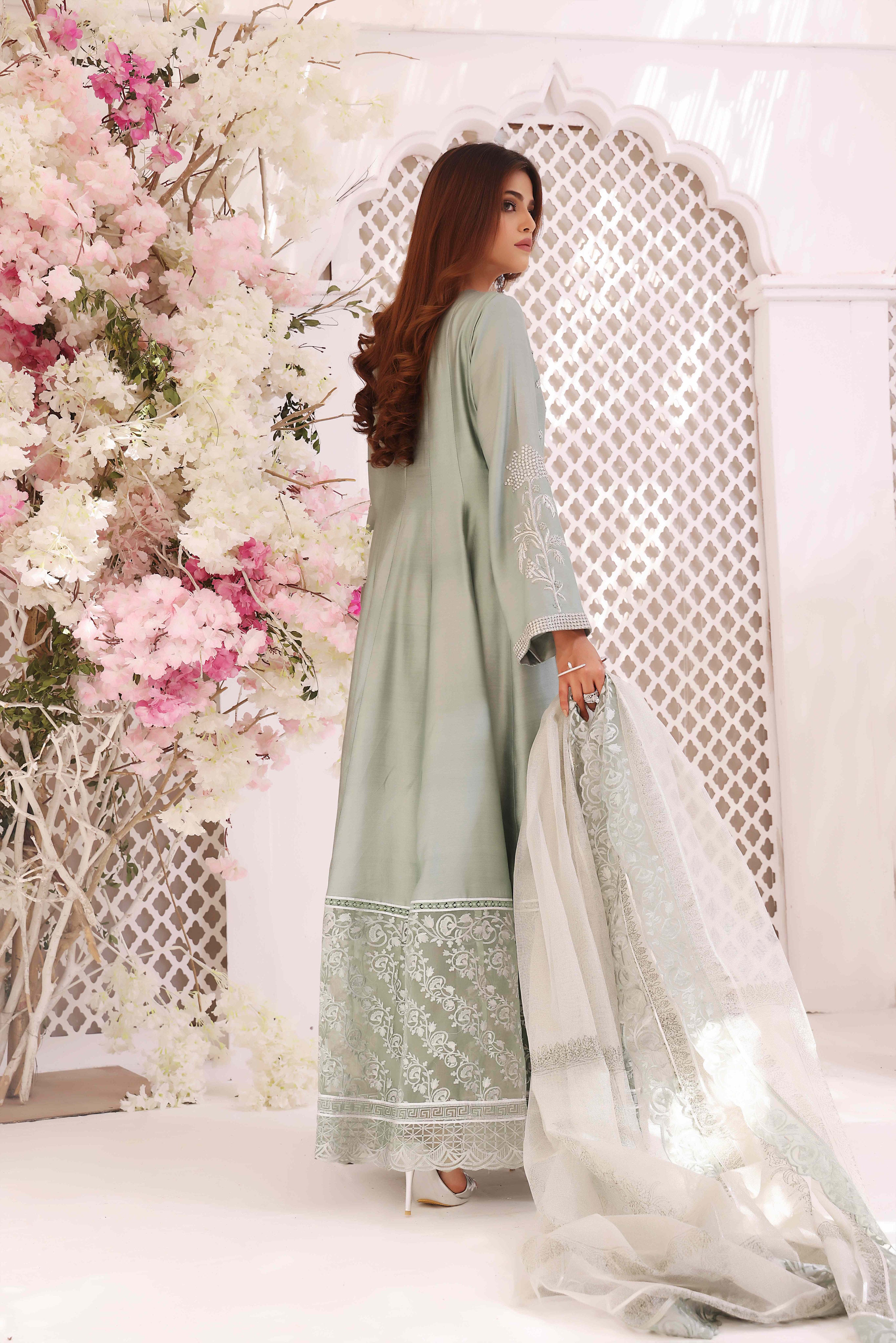 Mint Silk Anarkali Outfit
