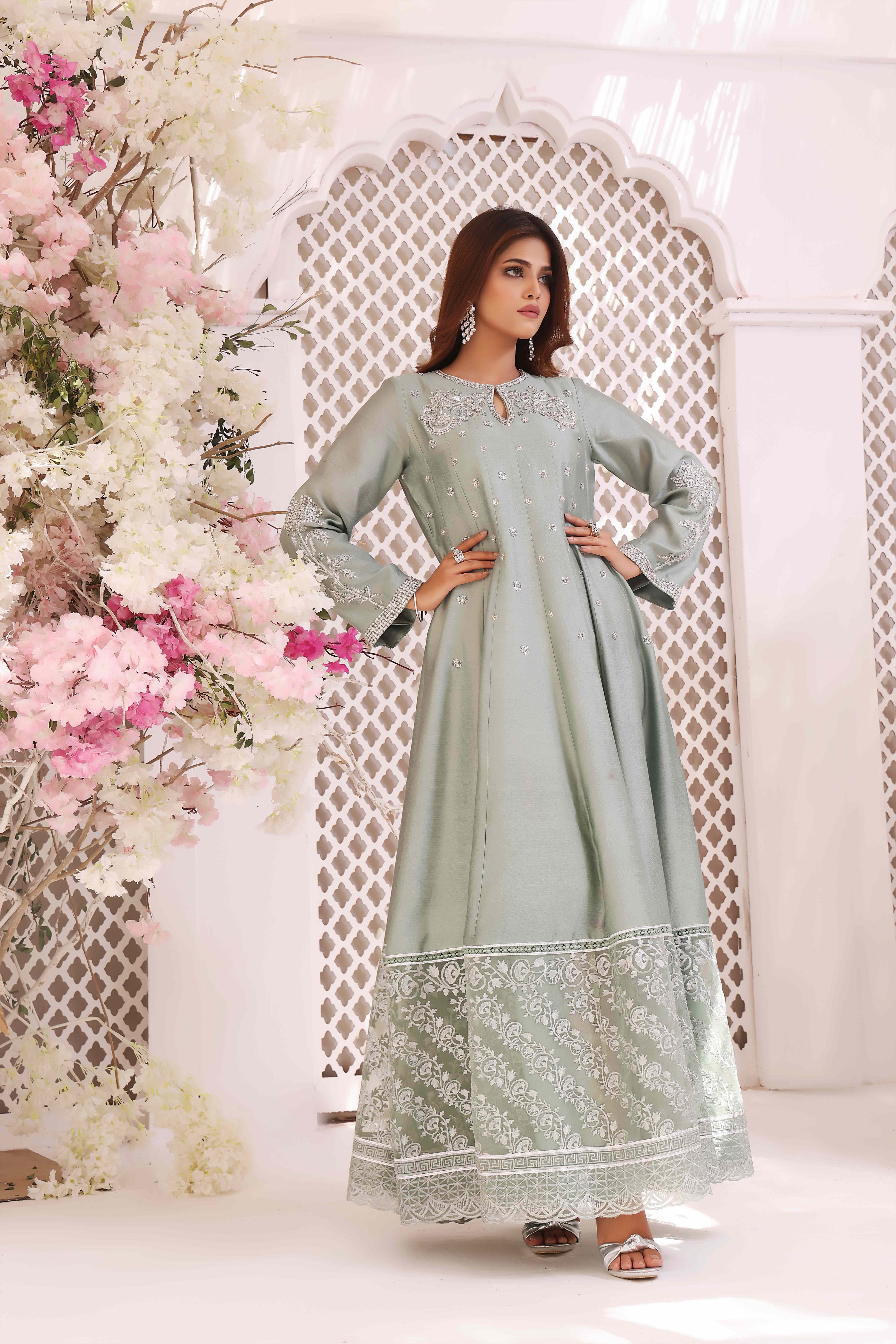 Mint Silk Anarkali Outfit