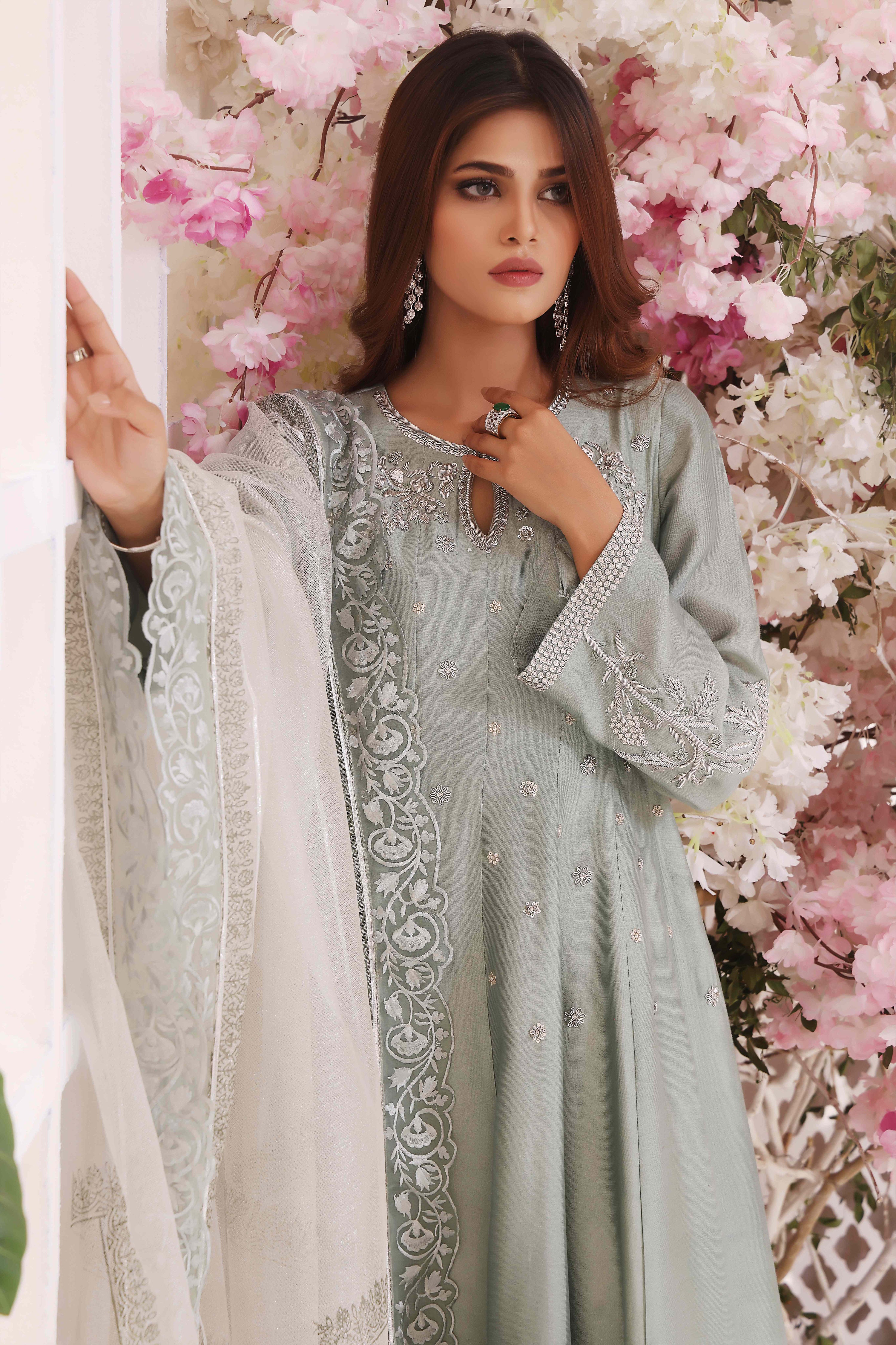 Mint Silk Anarkali Outfit