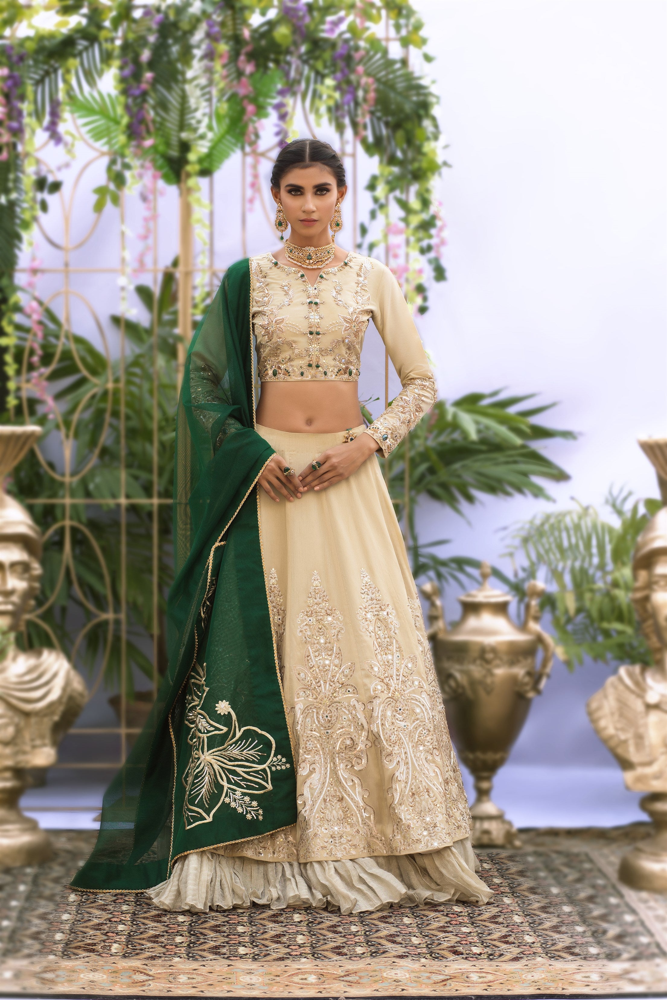 Ivory and Jade Lenga Choli