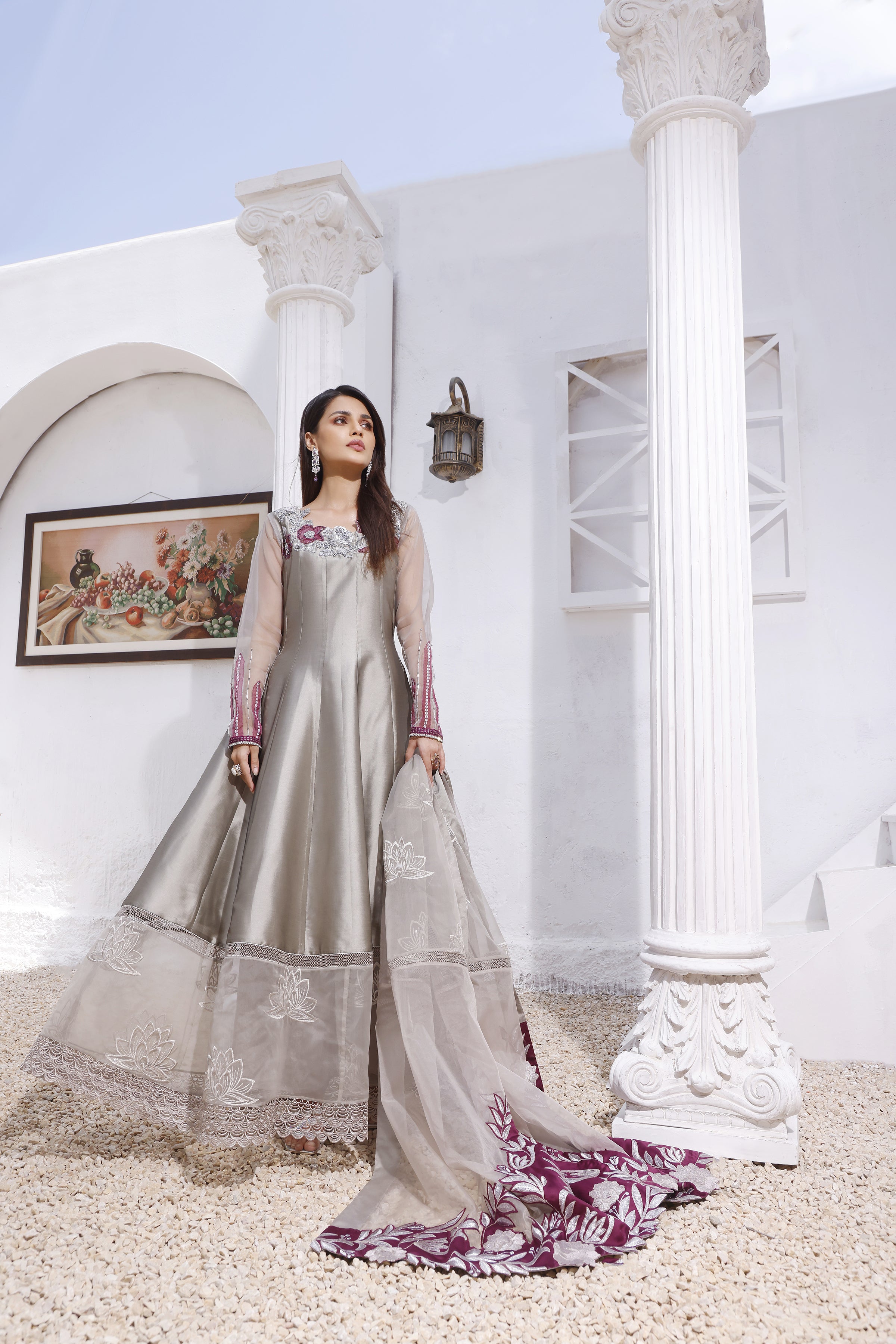 Purple Magenta Silk Gown