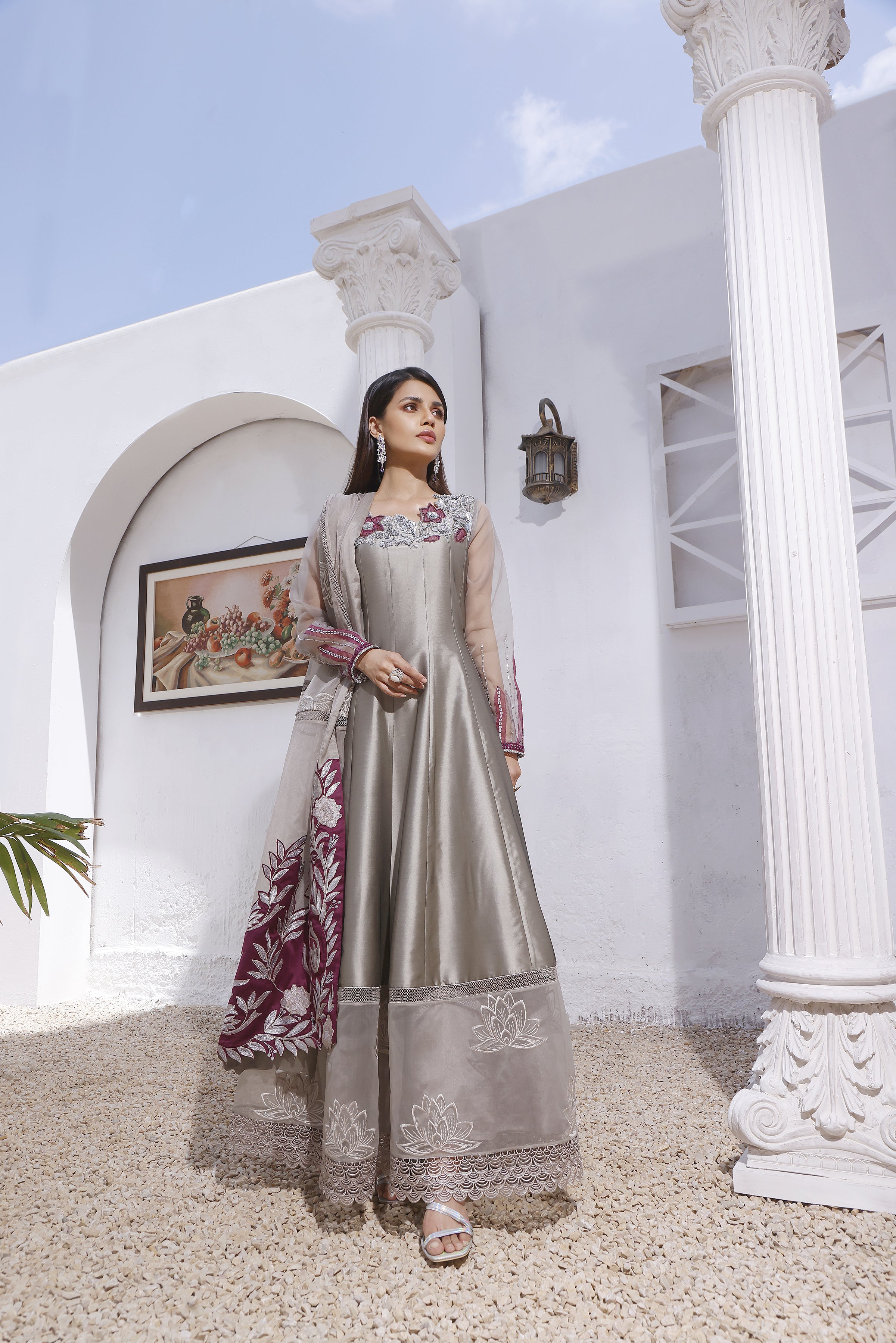 Purple Magenta Silk Gown