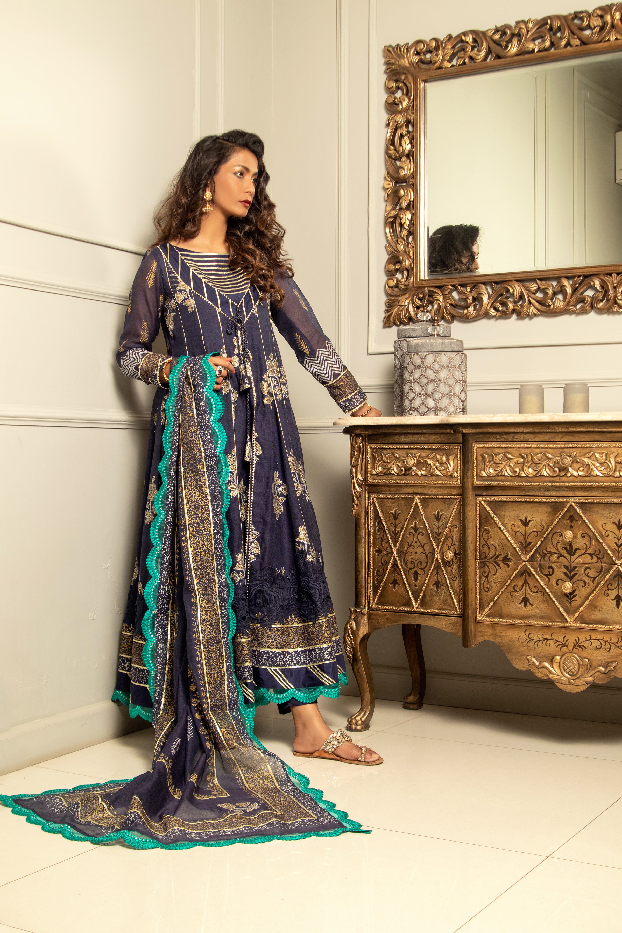 Navy Blue Blocked Anarkali