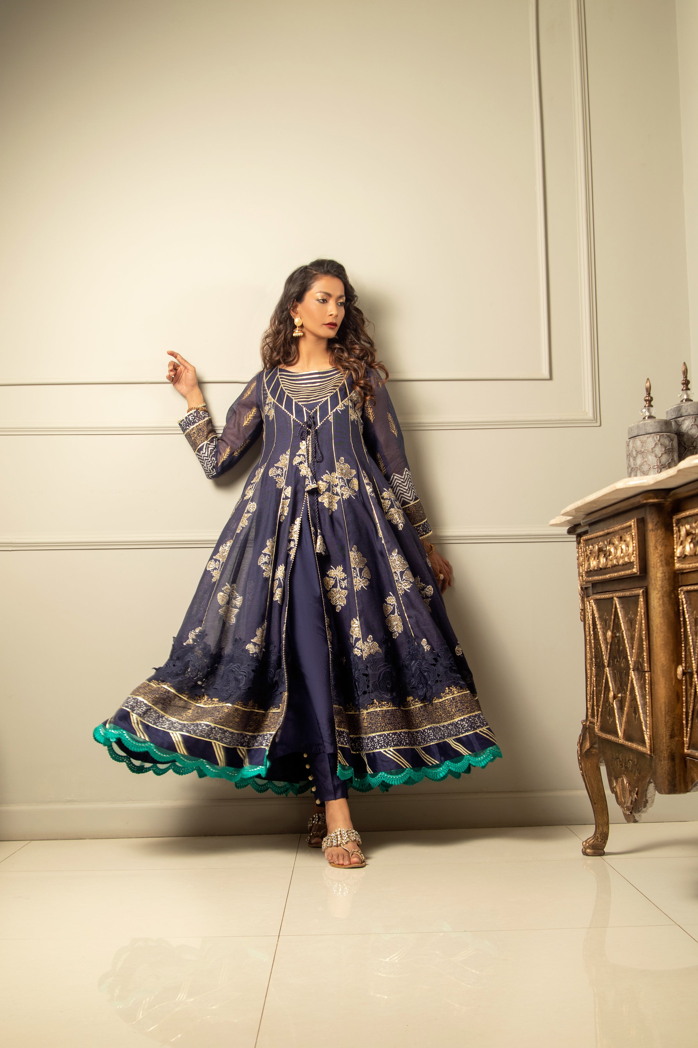 Navy Blue Blocked Anarkali