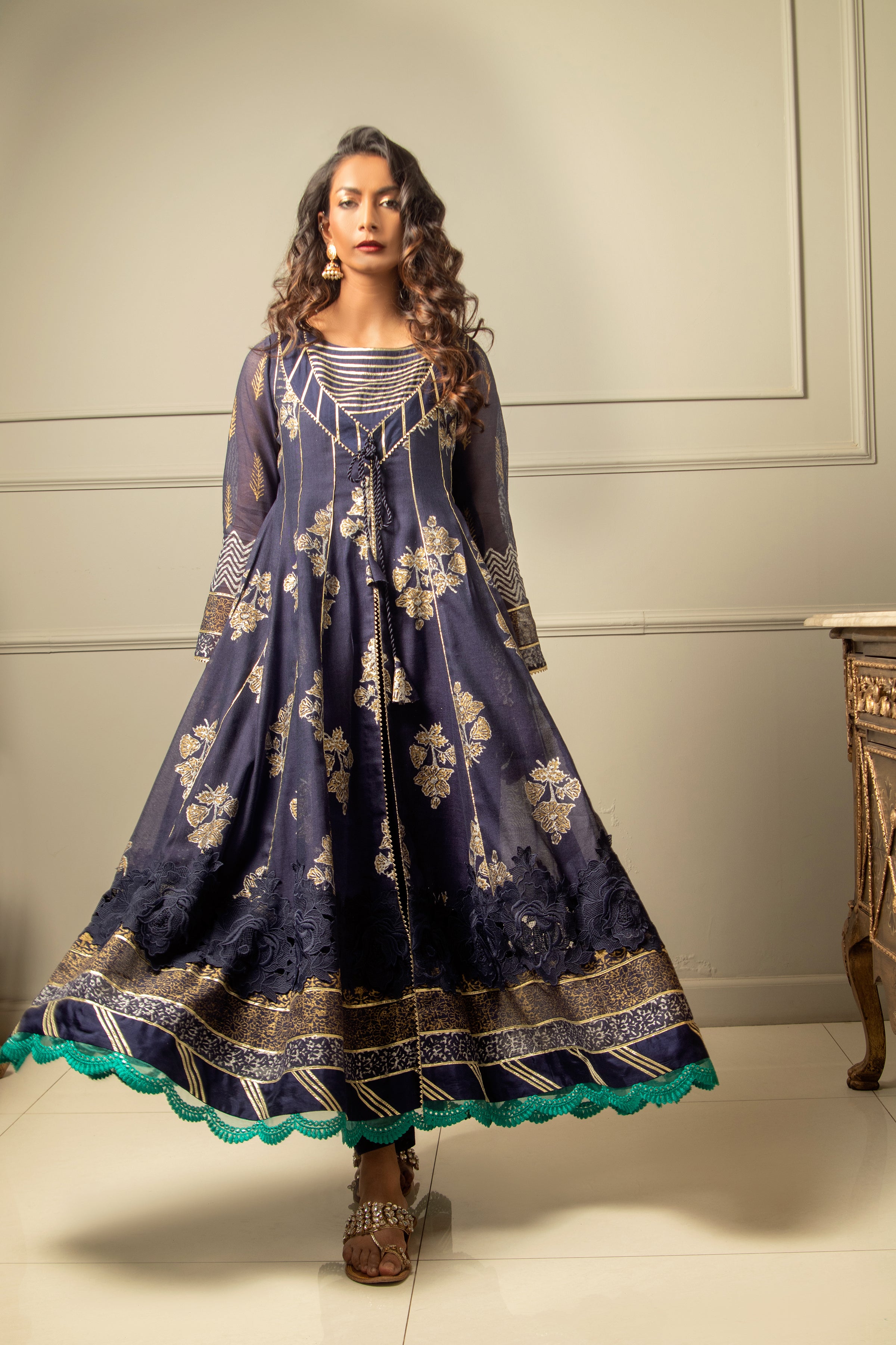 Navy Blue Blocked Anarkali
