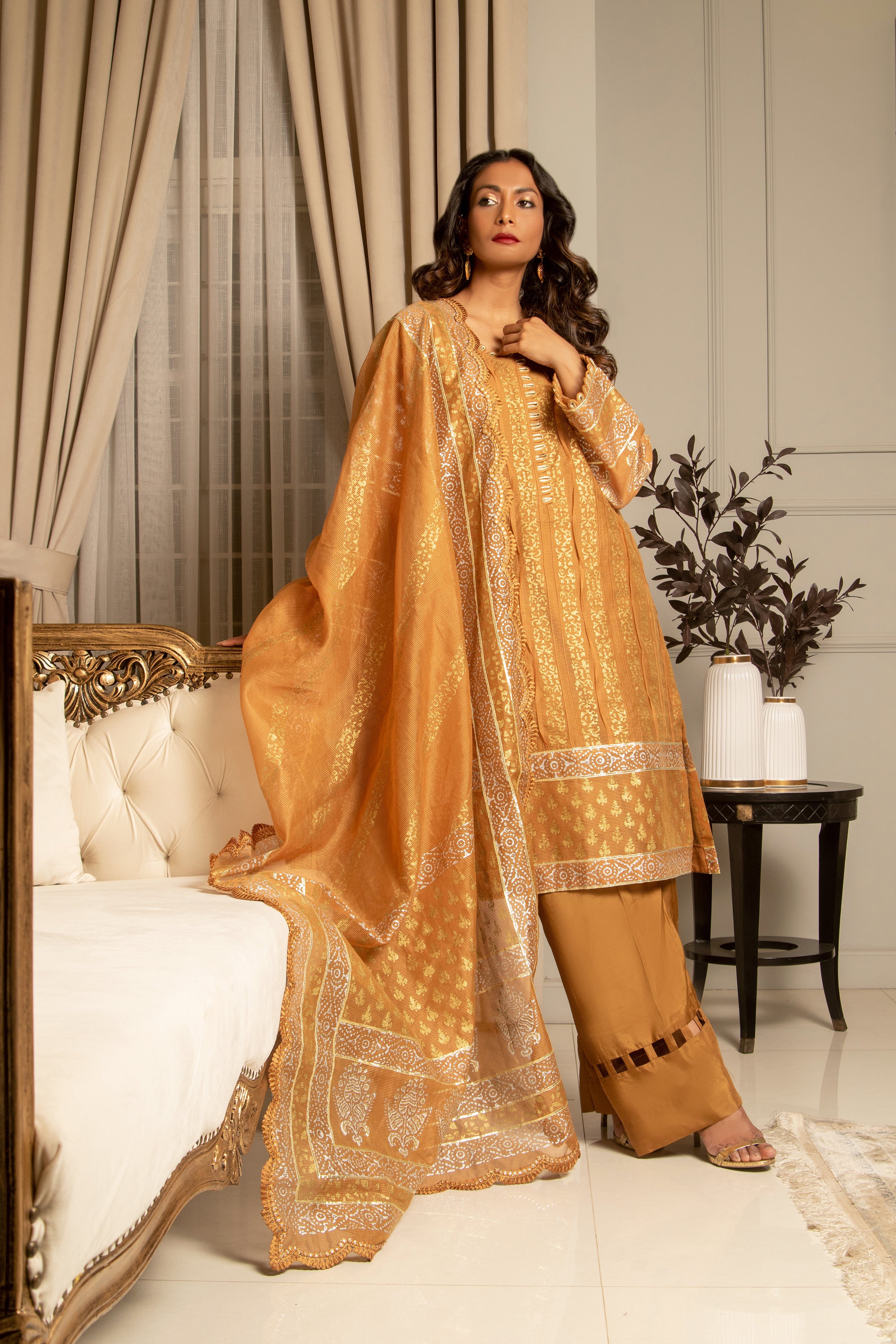 Rust Blocked Straight Shirt