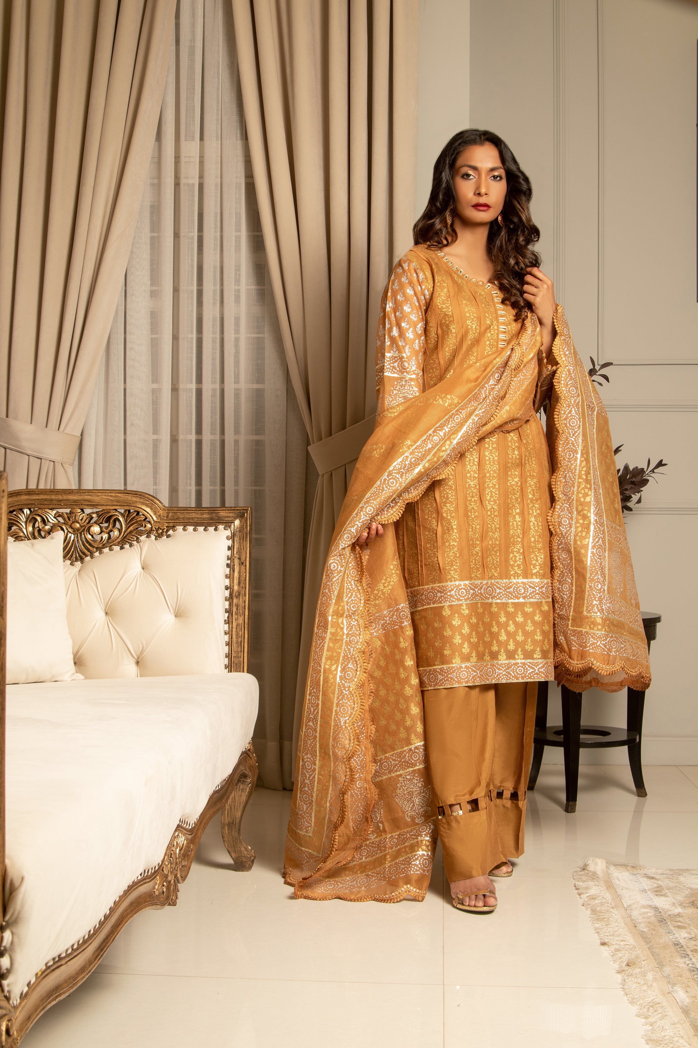 Rust Blocked Straight Shirt