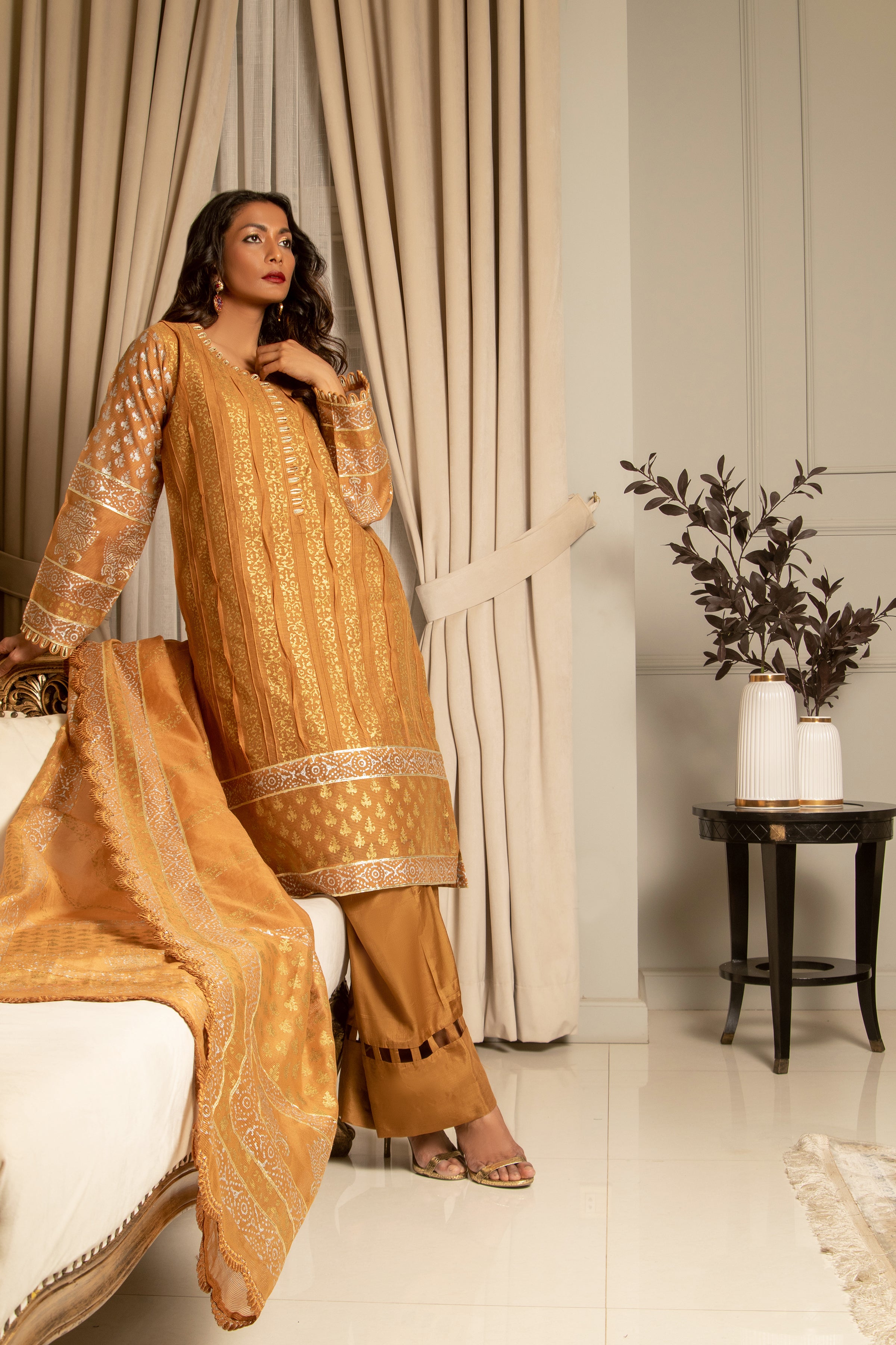 Rust Blocked Straight Shirt