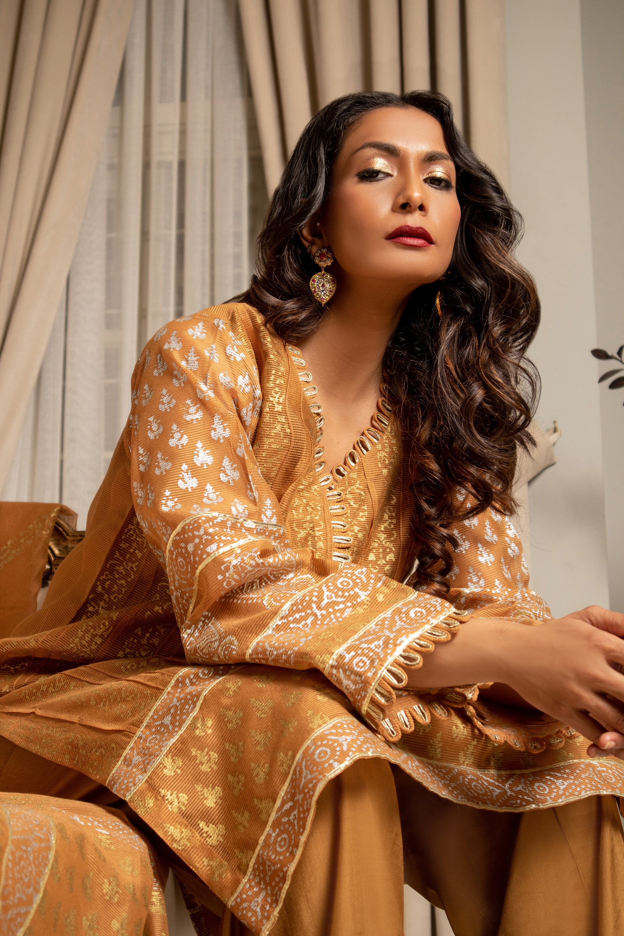 Rust Blocked Straight Shirt