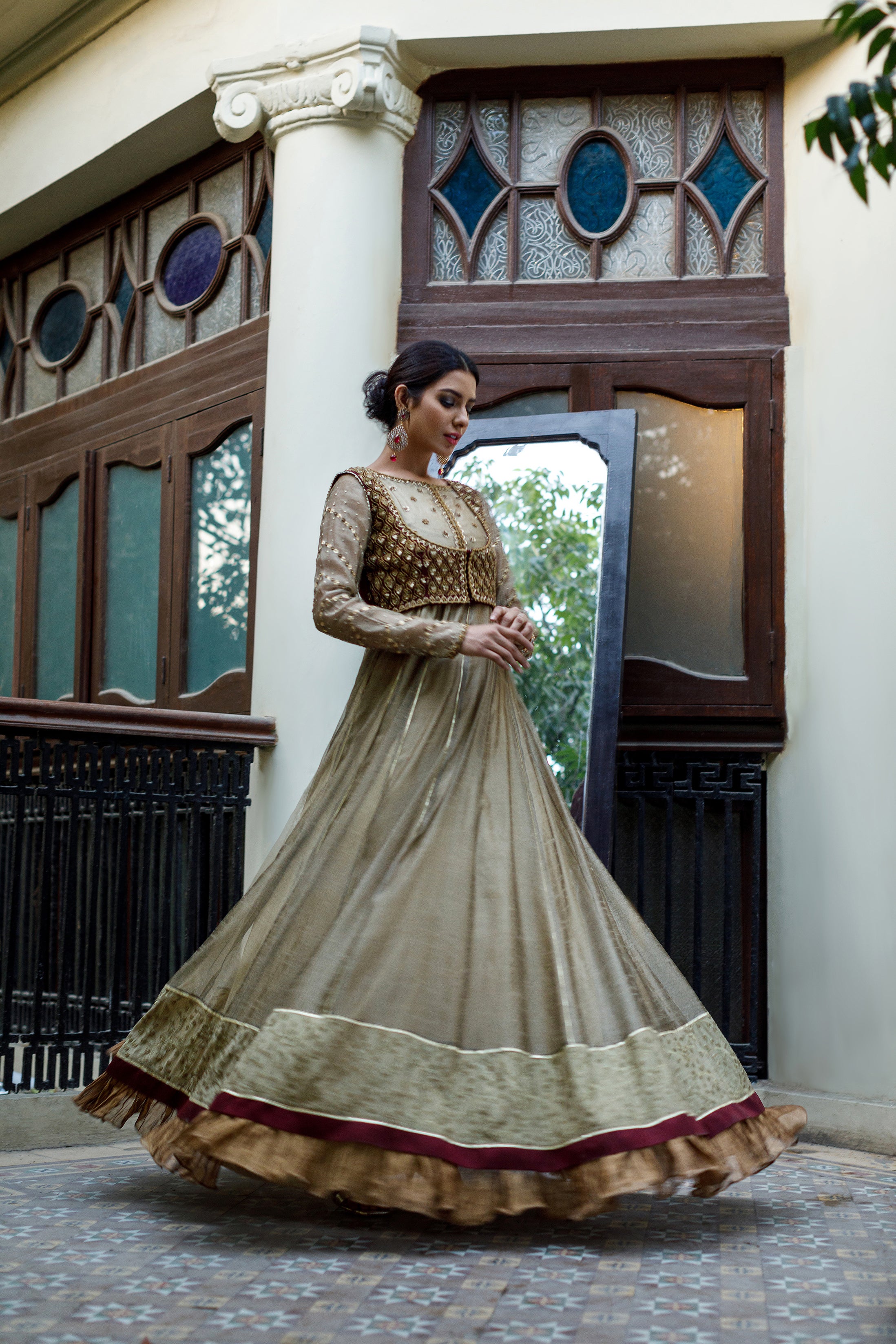 Ivory & Maroon Begum Peshwas