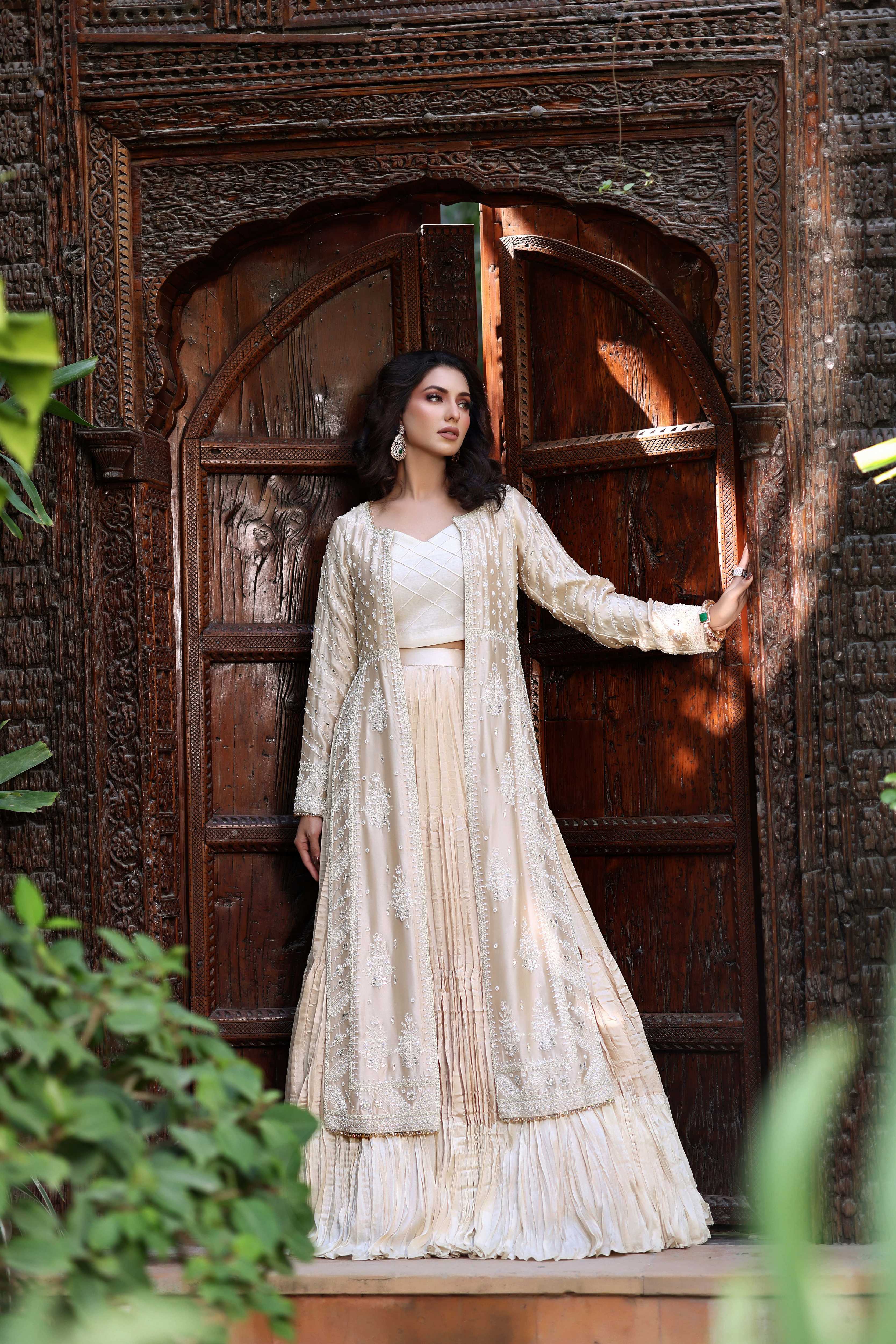 Gold White Resham Nur Jacket