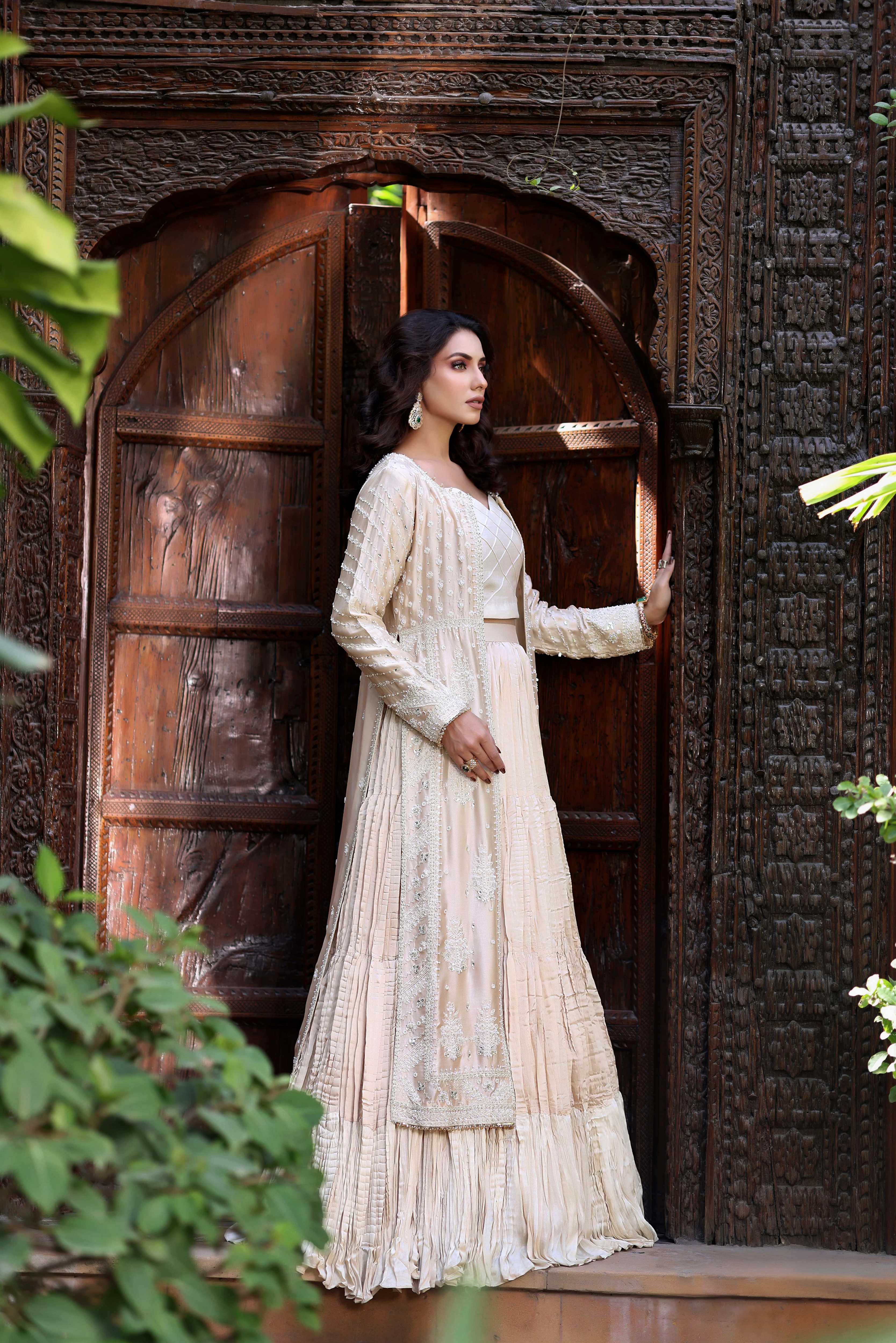 Gold White Resham Nur Jacket