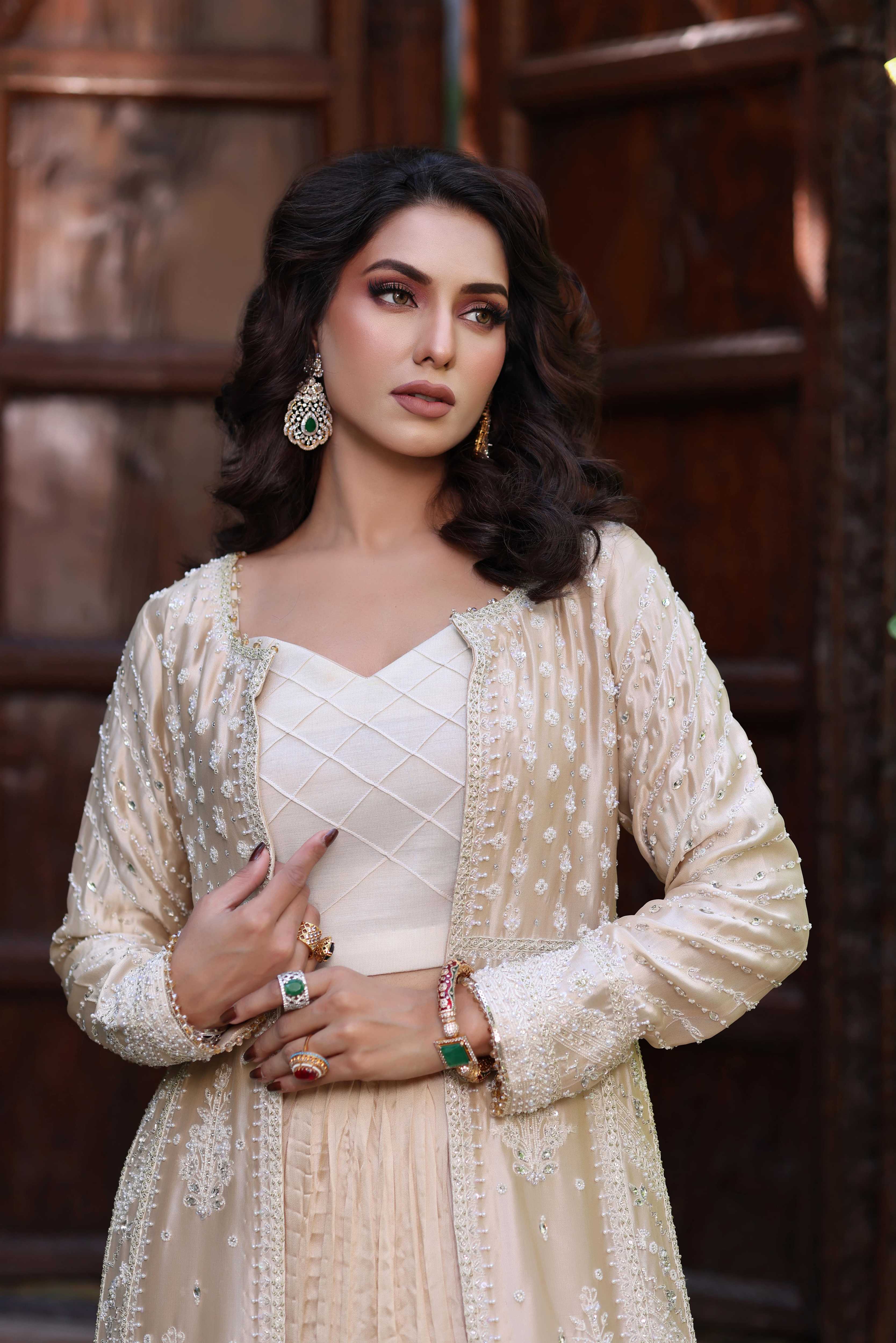Gold White Resham Nur Jacket