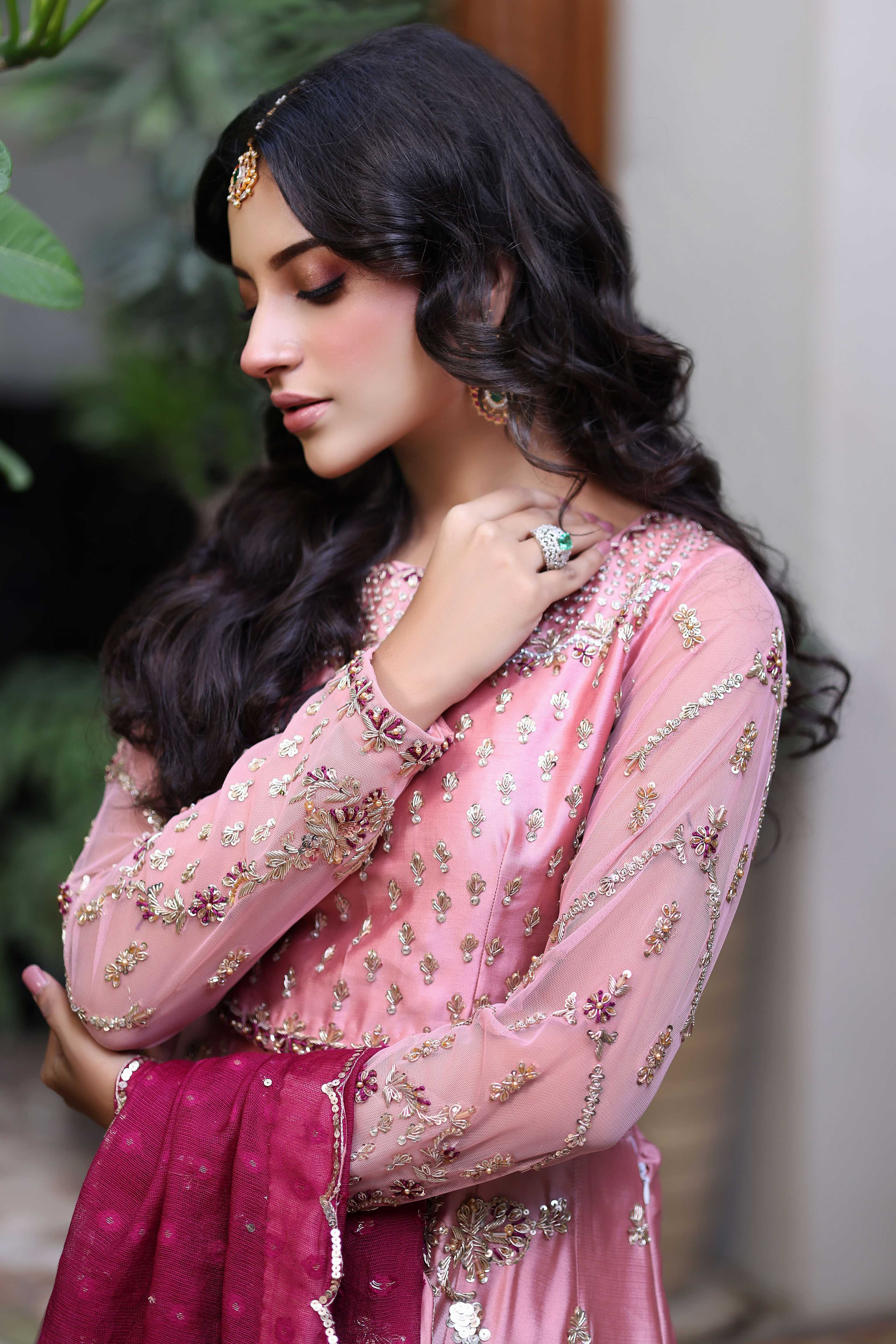 Blush Pink & Magenta Choli Lehnga Nur Set