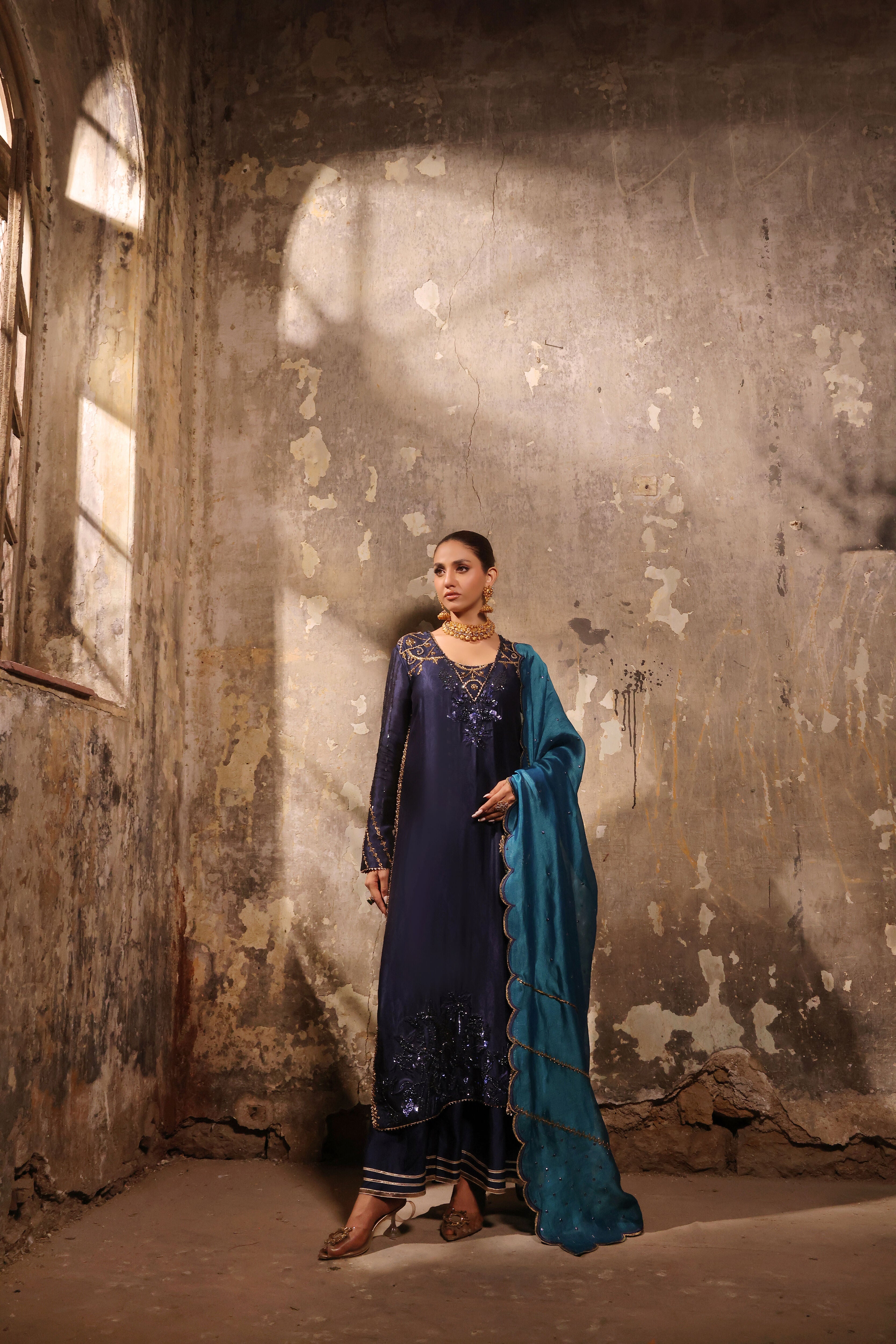 Navy Slit Bano Silk