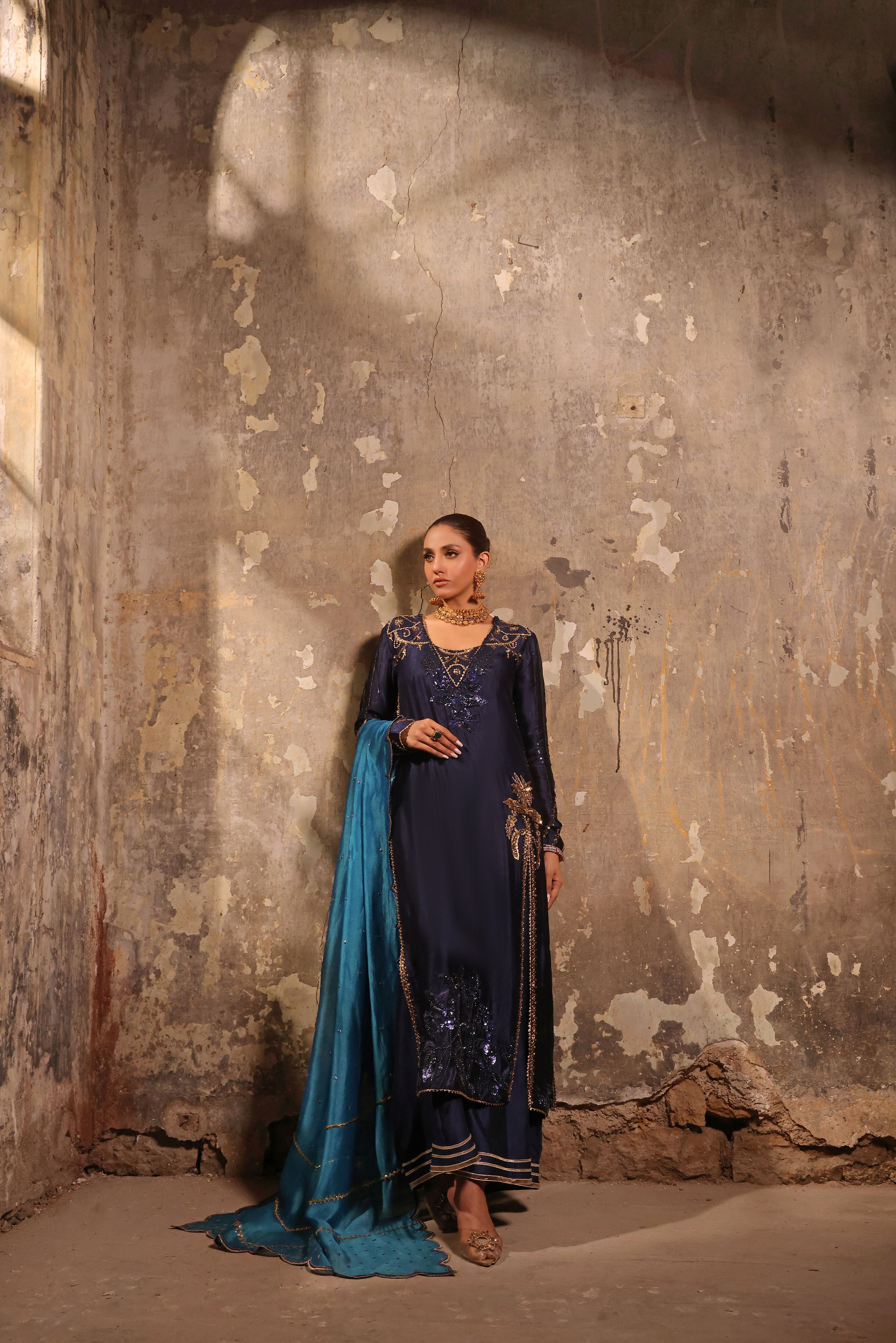 Navy Slit Bano Silk