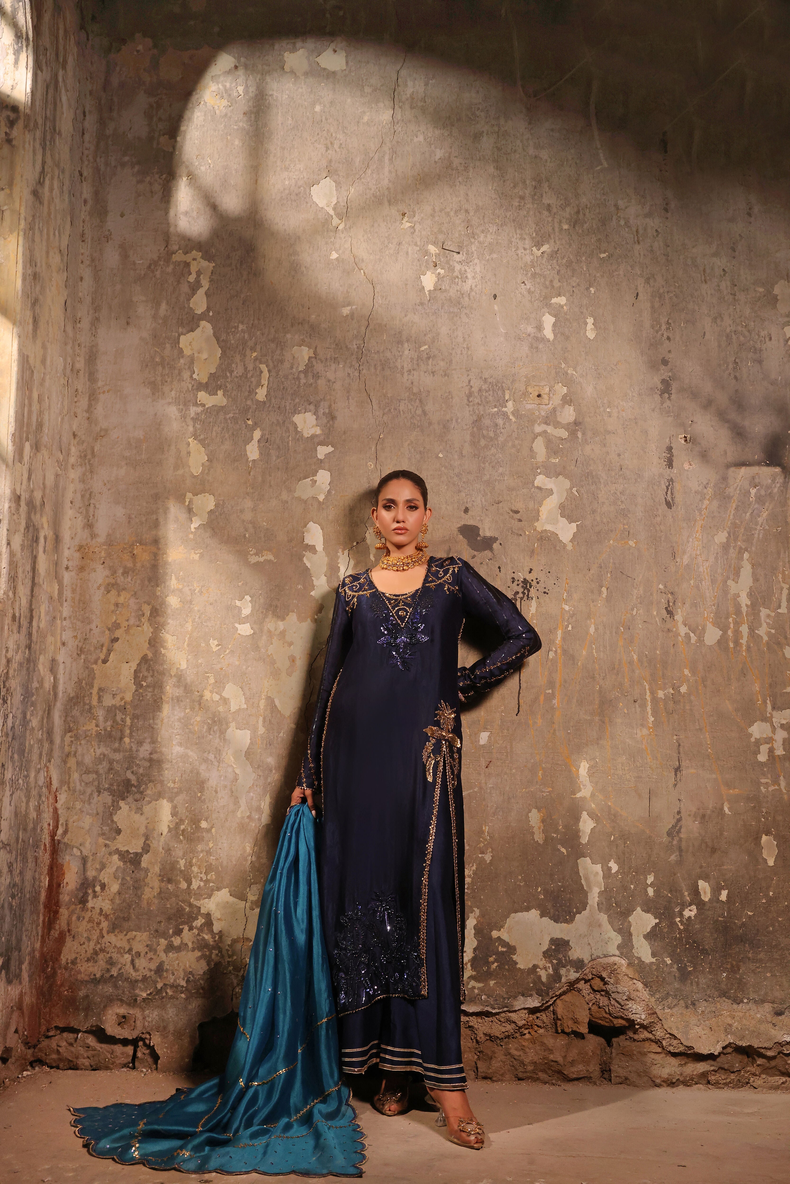 Navy Slit Bano Silk