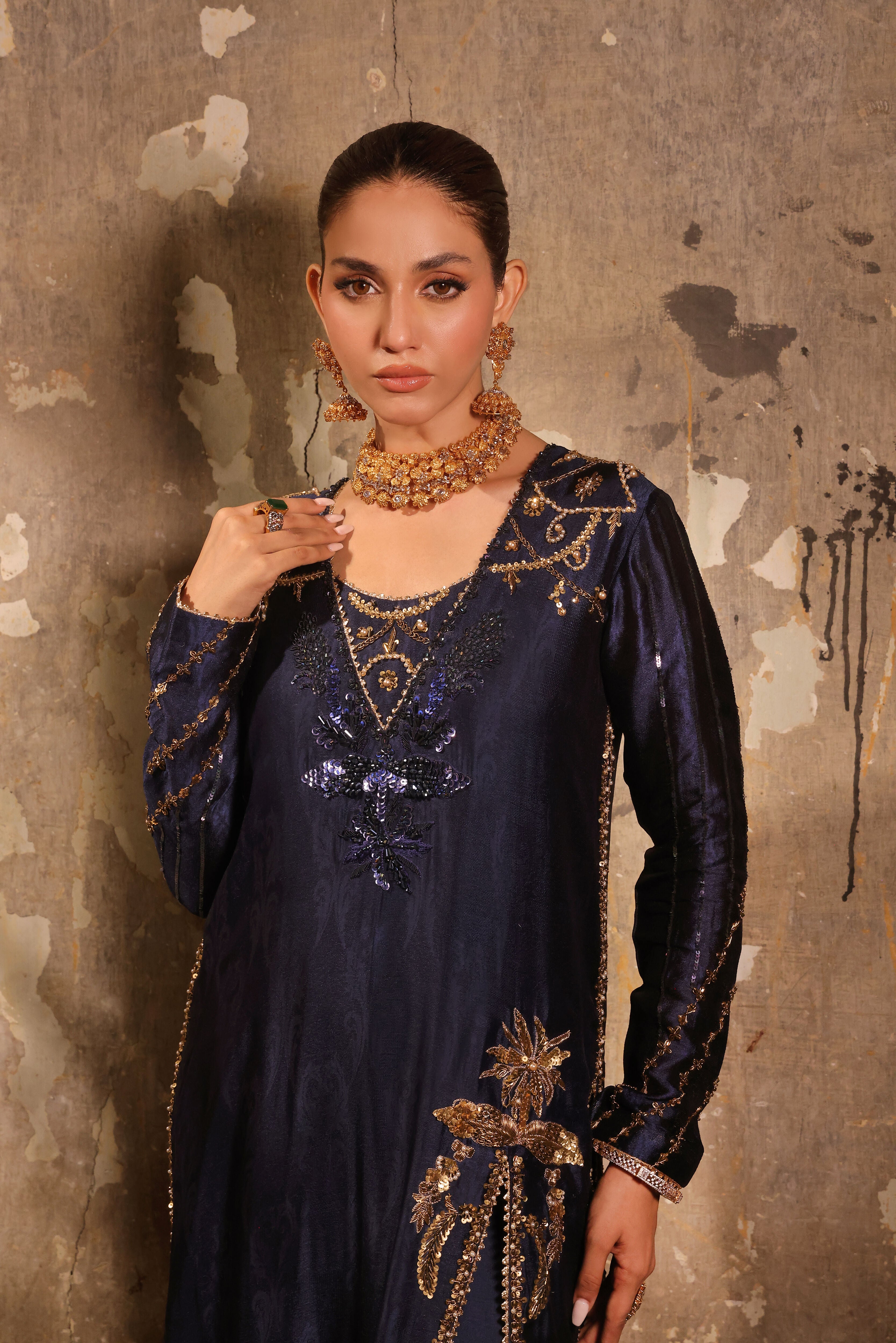 Navy Slit Bano Silk