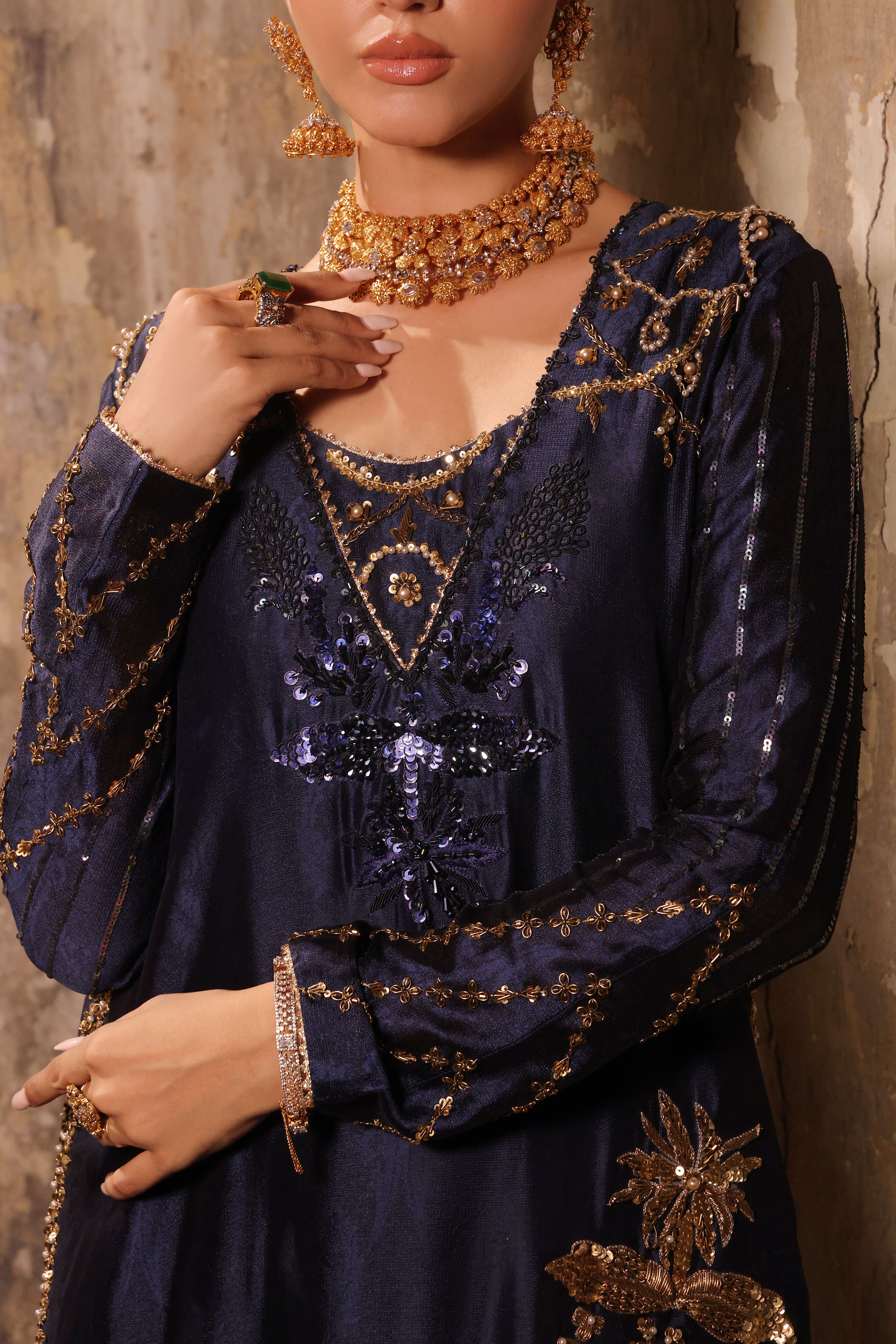 Navy Slit Bano Silk