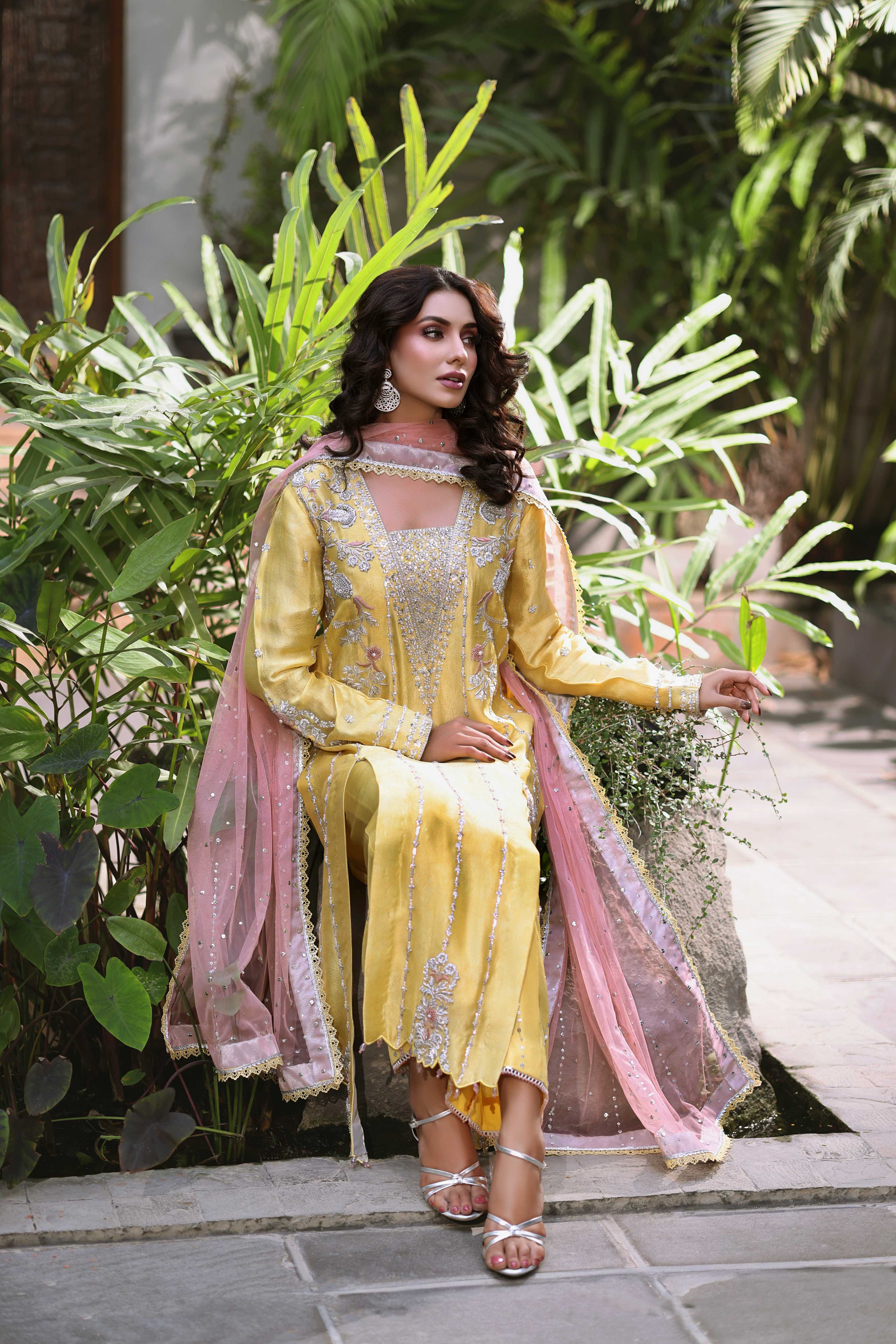 Luminous Yellow with Blush Pink Ensemble