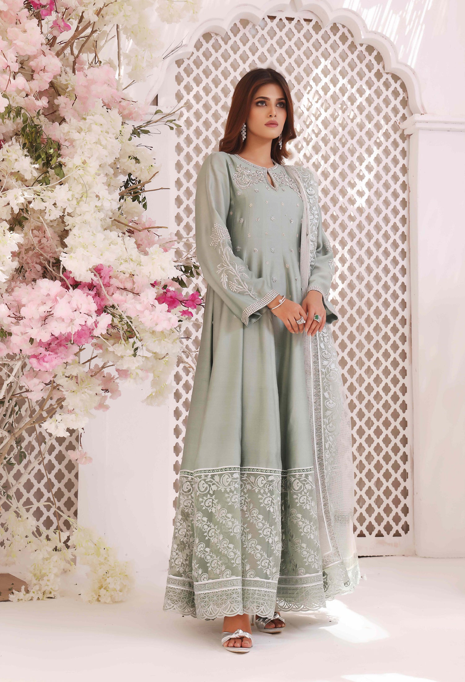 Mint Silk Anarkali Outfit