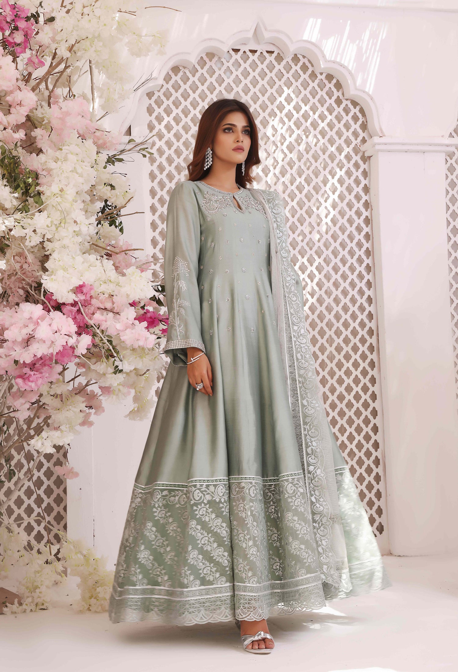 Mint Silk Anarkali Outfit