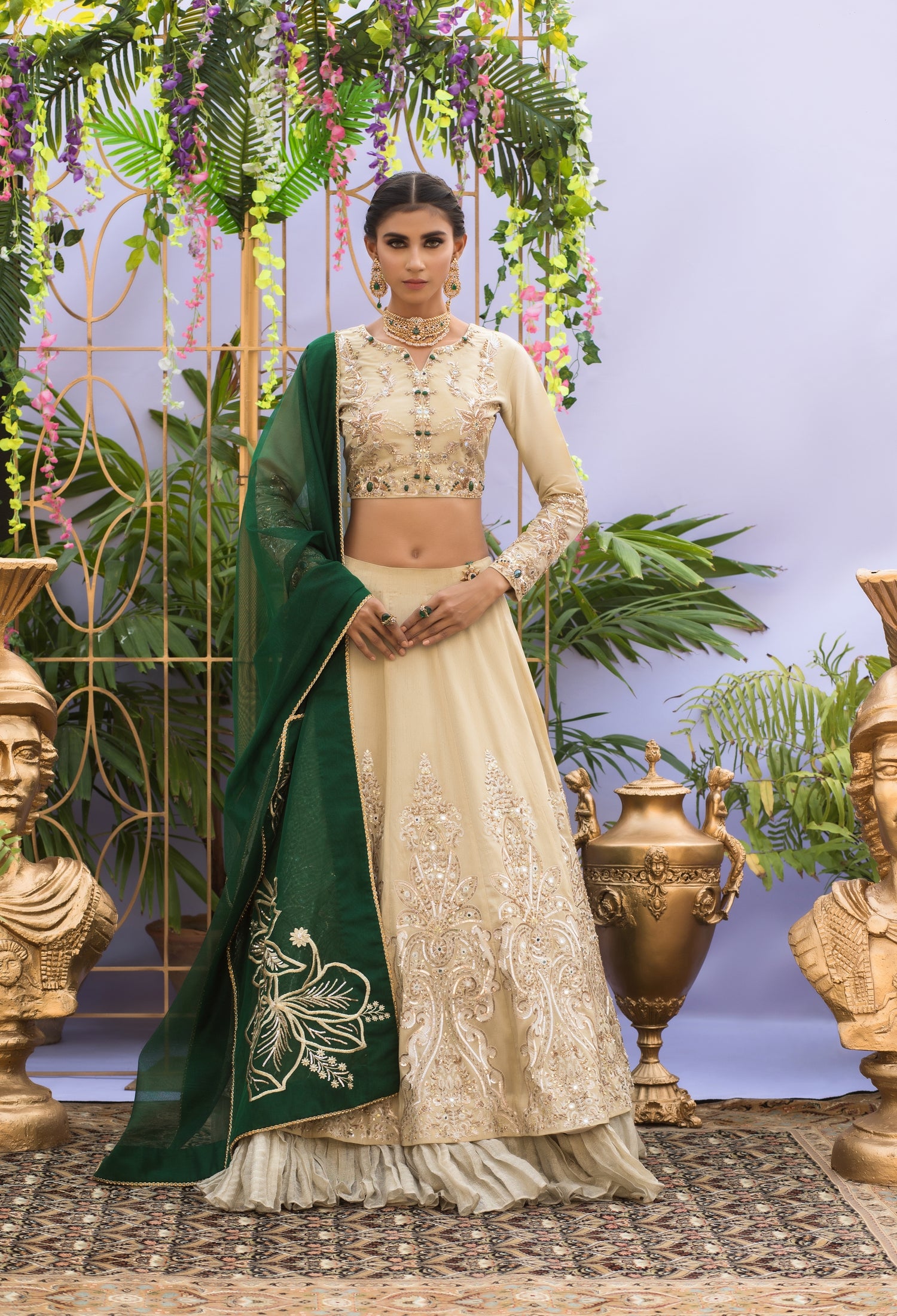 Ivory and Jade Lenga Choli