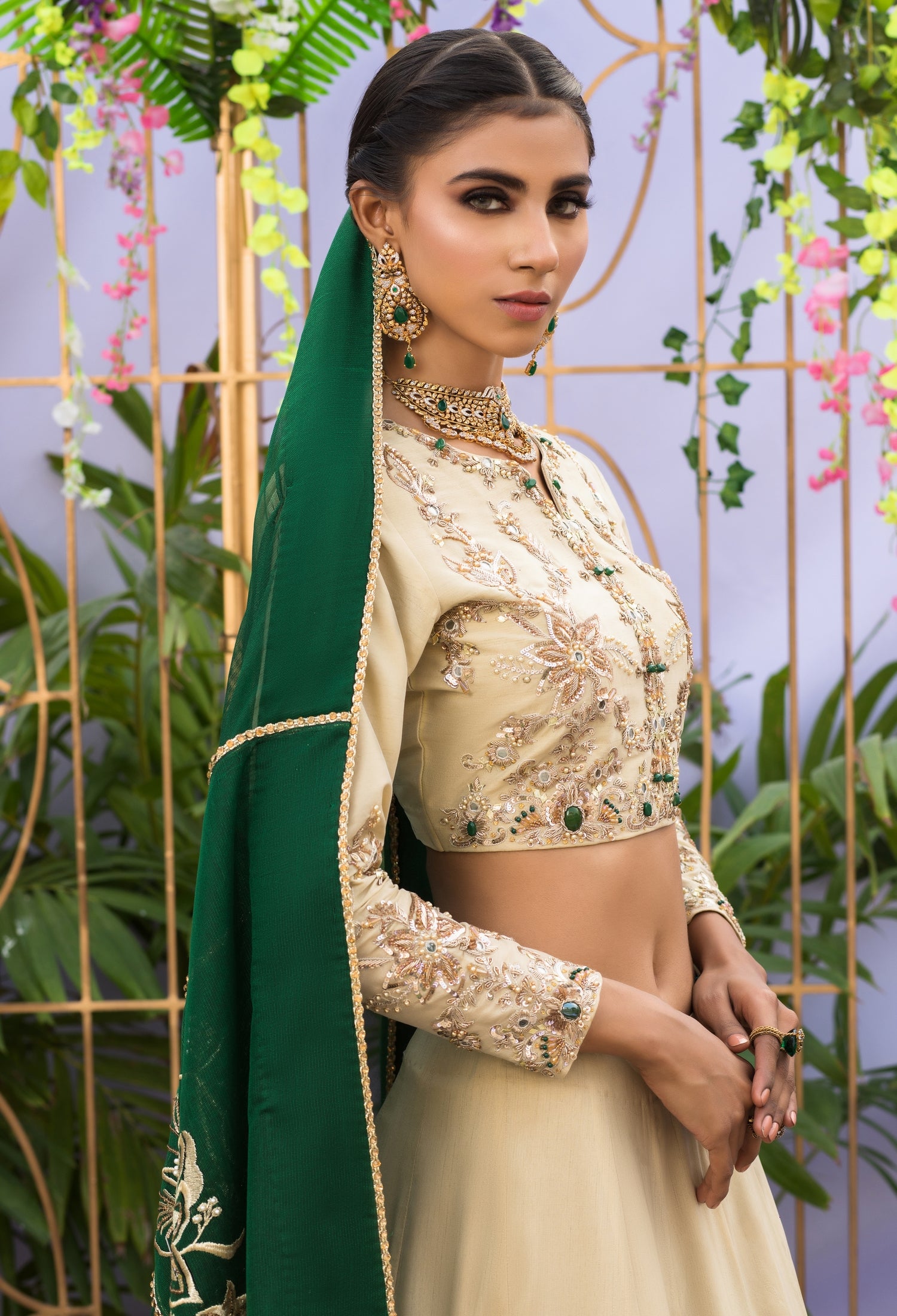 Ivory and Jade Lenga Choli