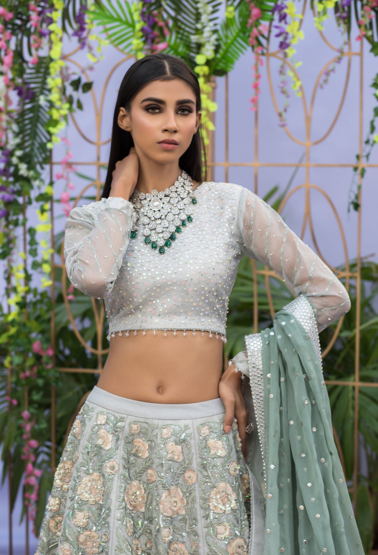Silver Grey Choli Lenga