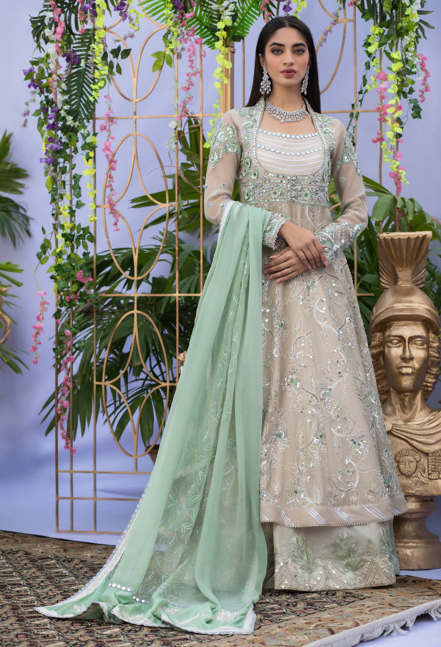 Ivory and Mint Green Anarkali