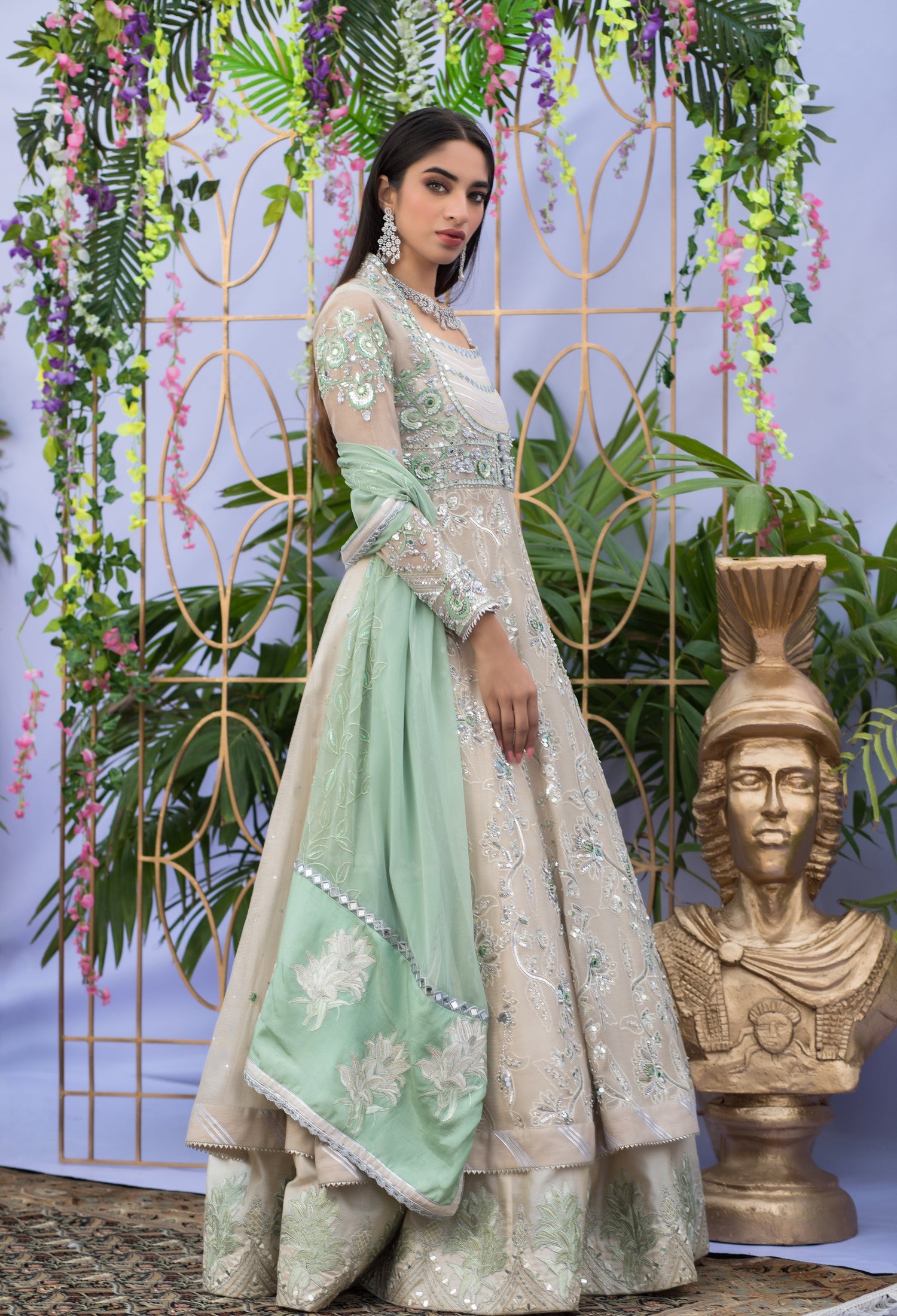 Ivory and Mint Green Anarkali