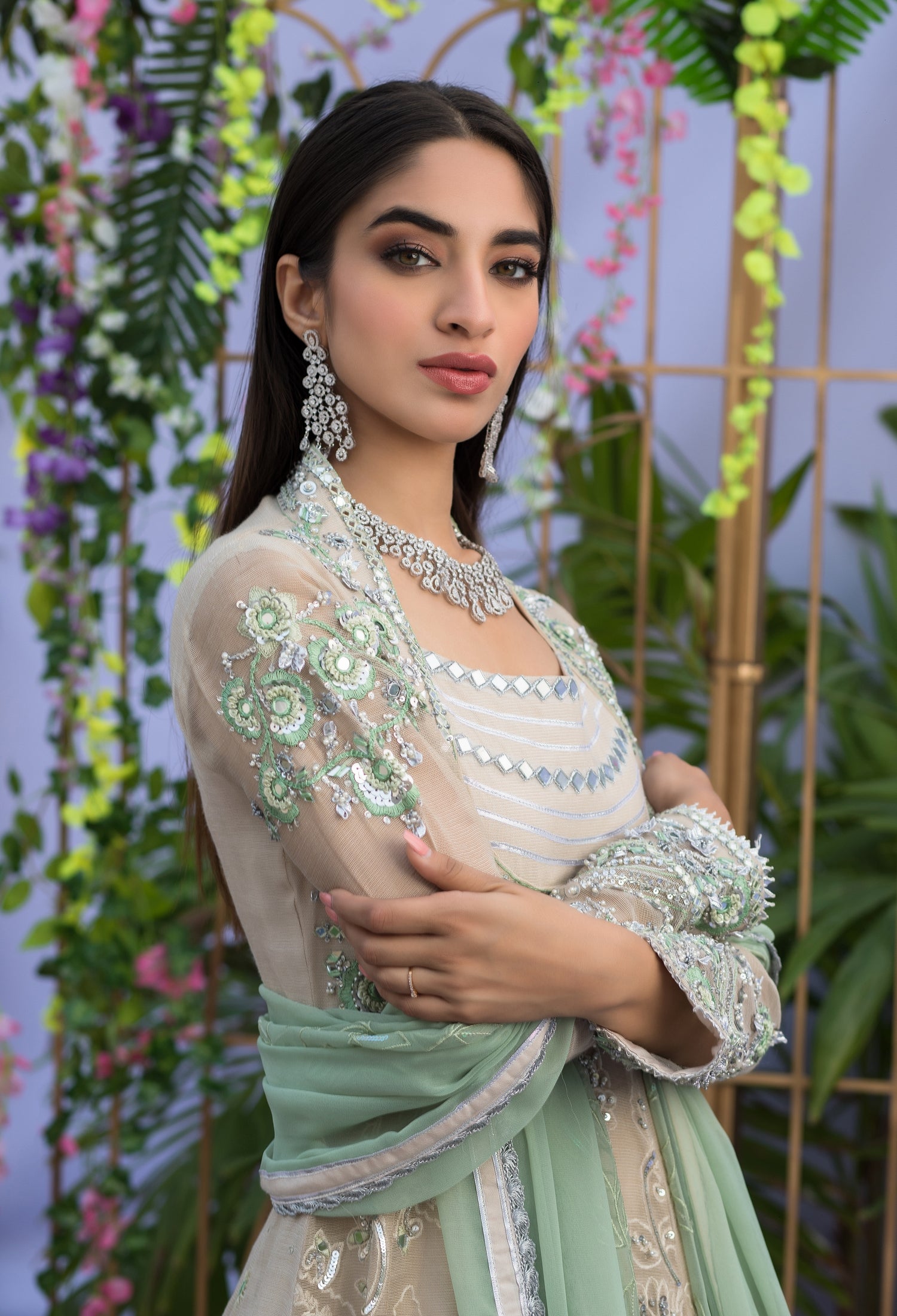 Ivory and Mint Green Anarkali