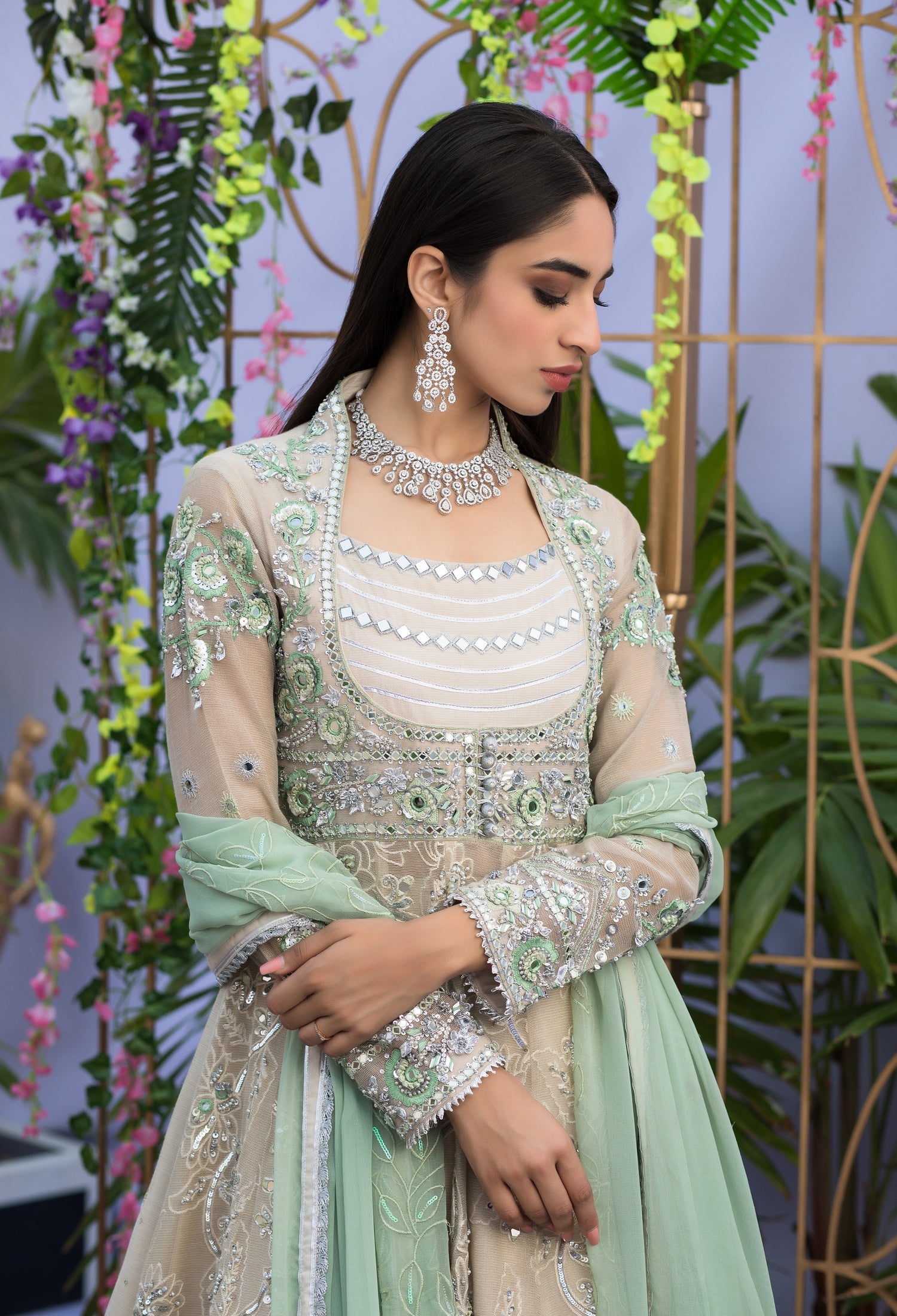 Ivory and Mint Green Anarkali