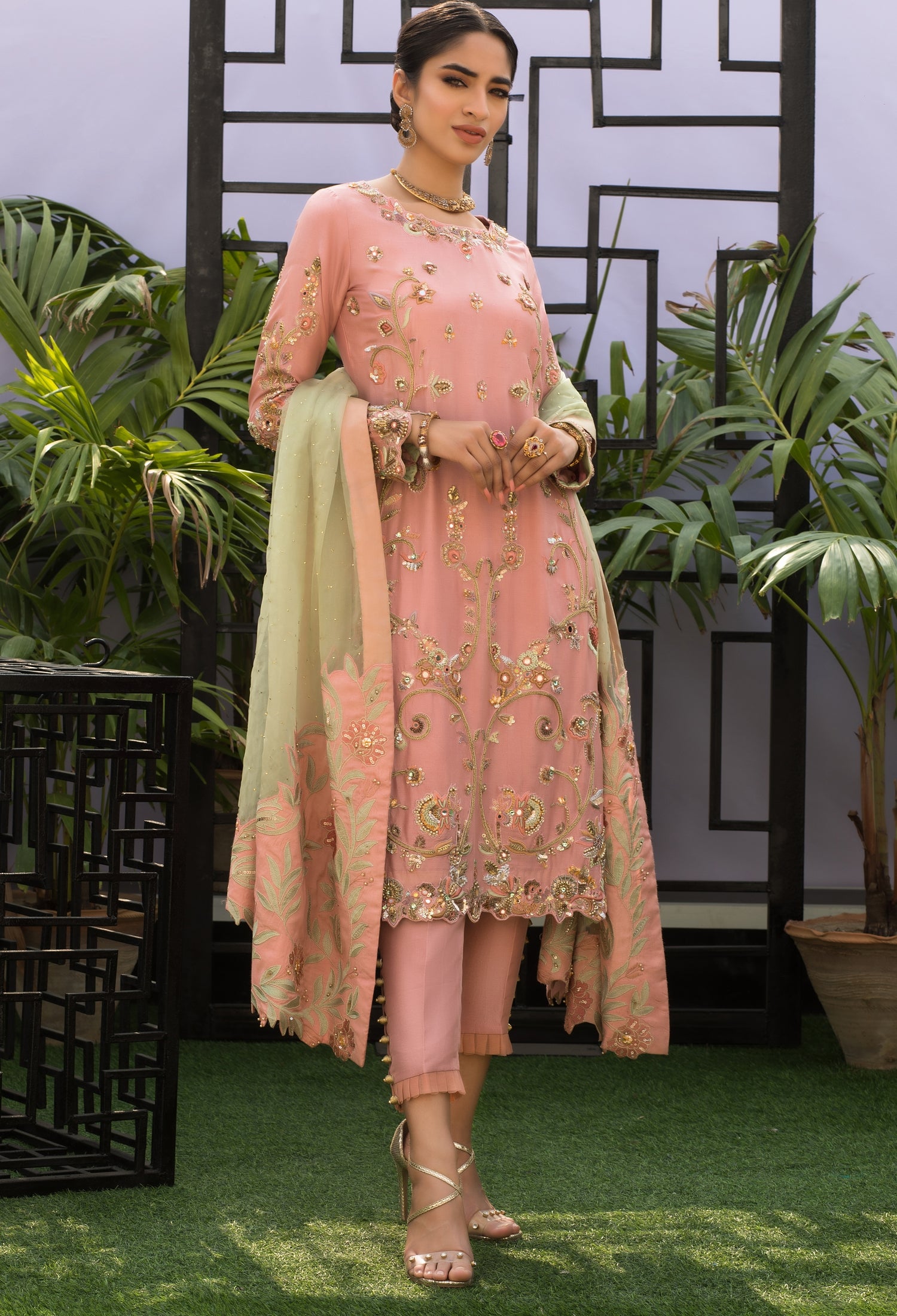 Pink and Mint Green Straight Shirt and Pant