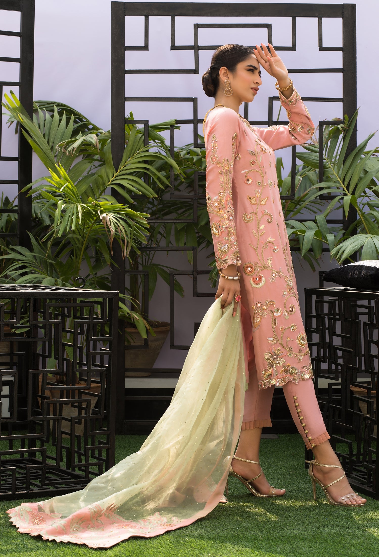 Pink and Mint Green Straight Shirt and Pant