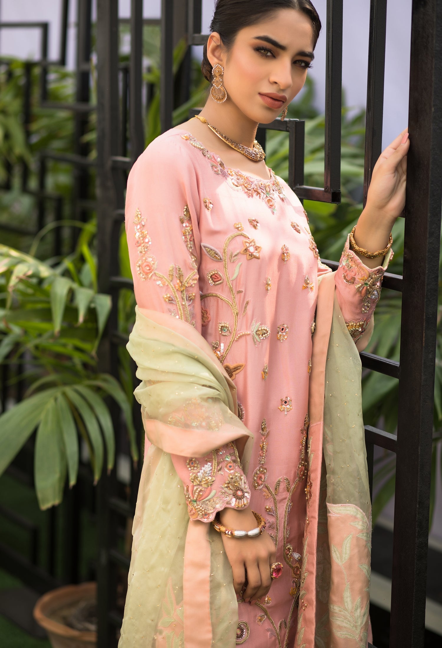 Pink and Mint Green Straight Shirt and Pant