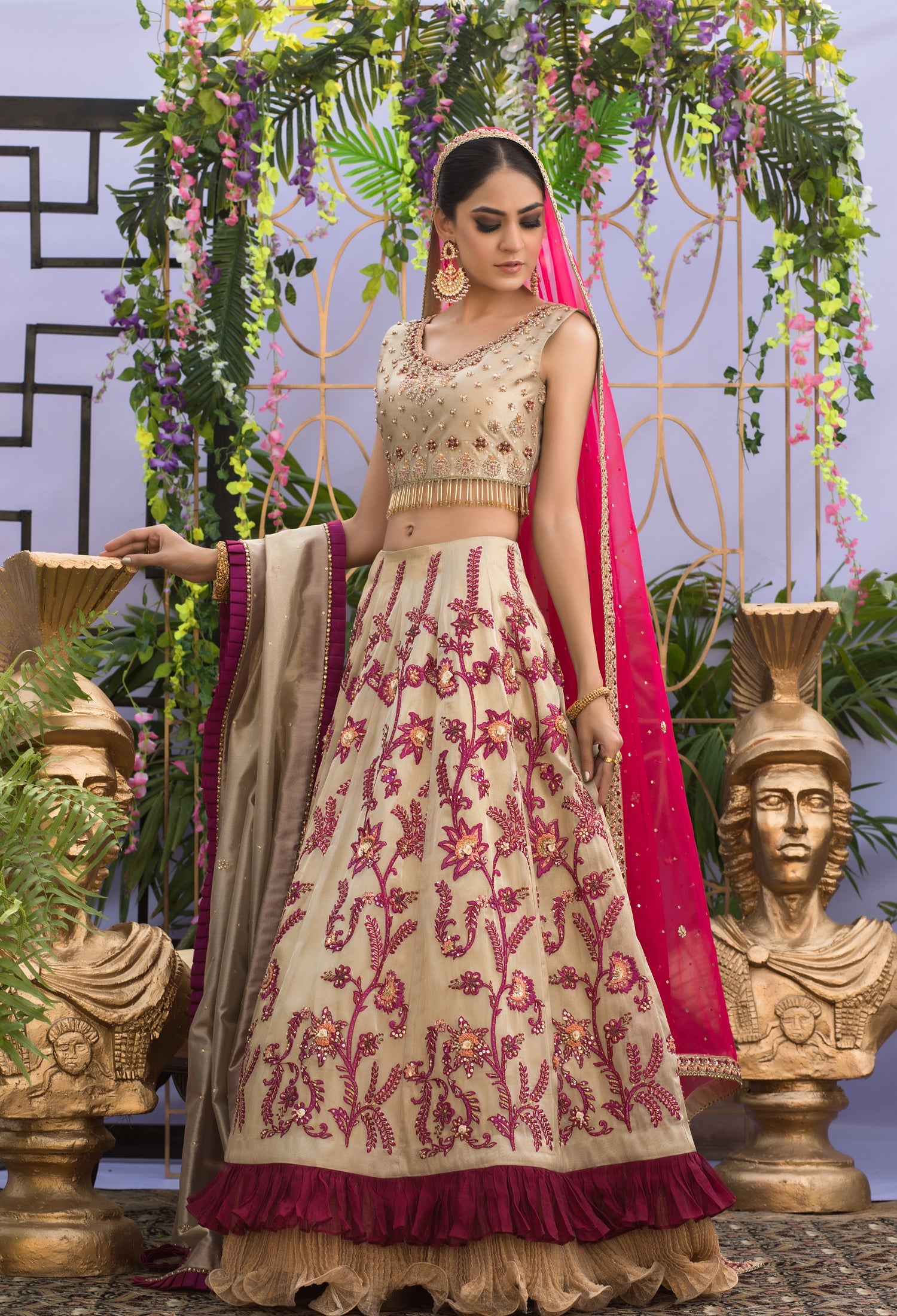 Gold and Magenta Lenga Choli