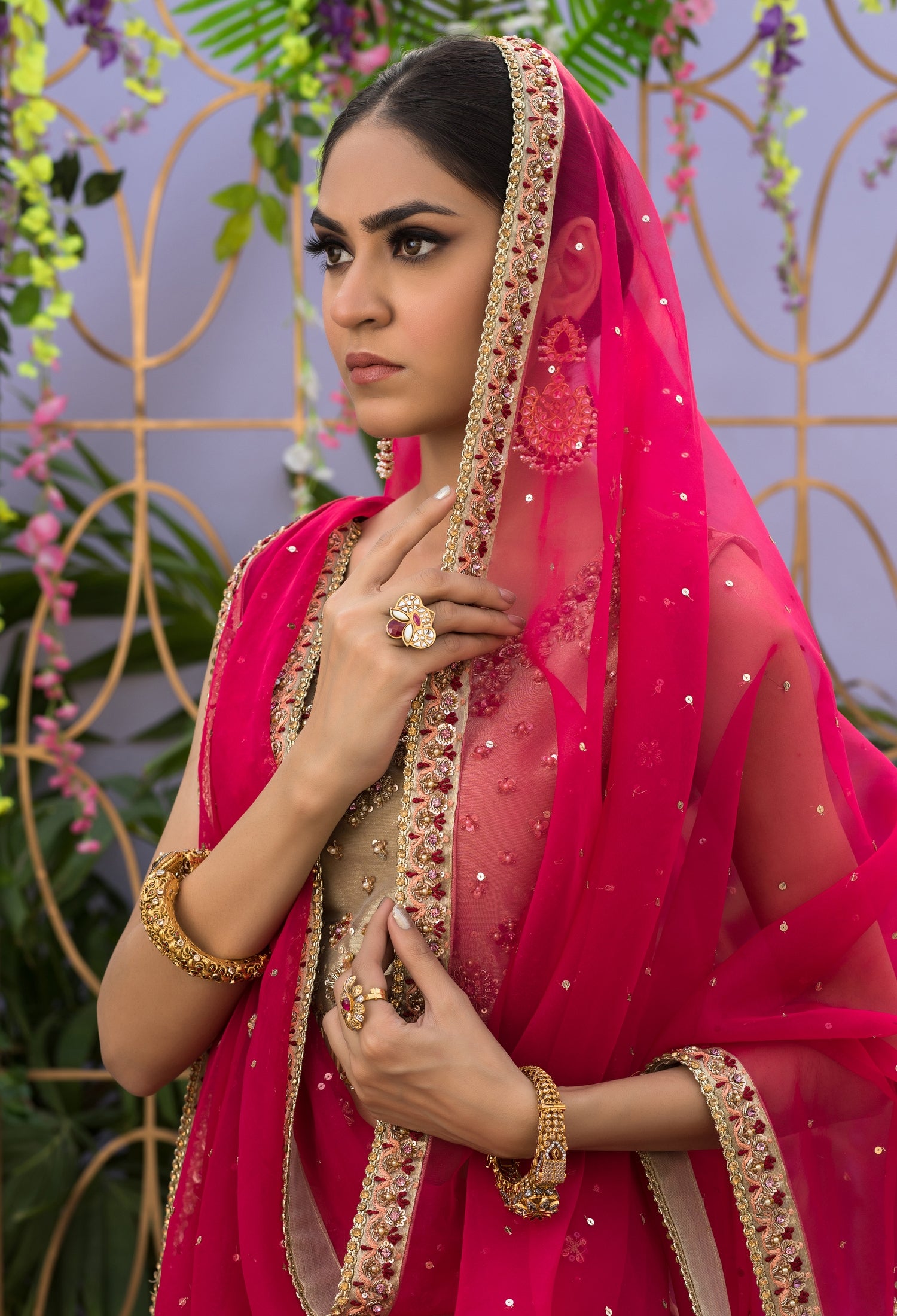 Gold and Magenta Lenga Choli