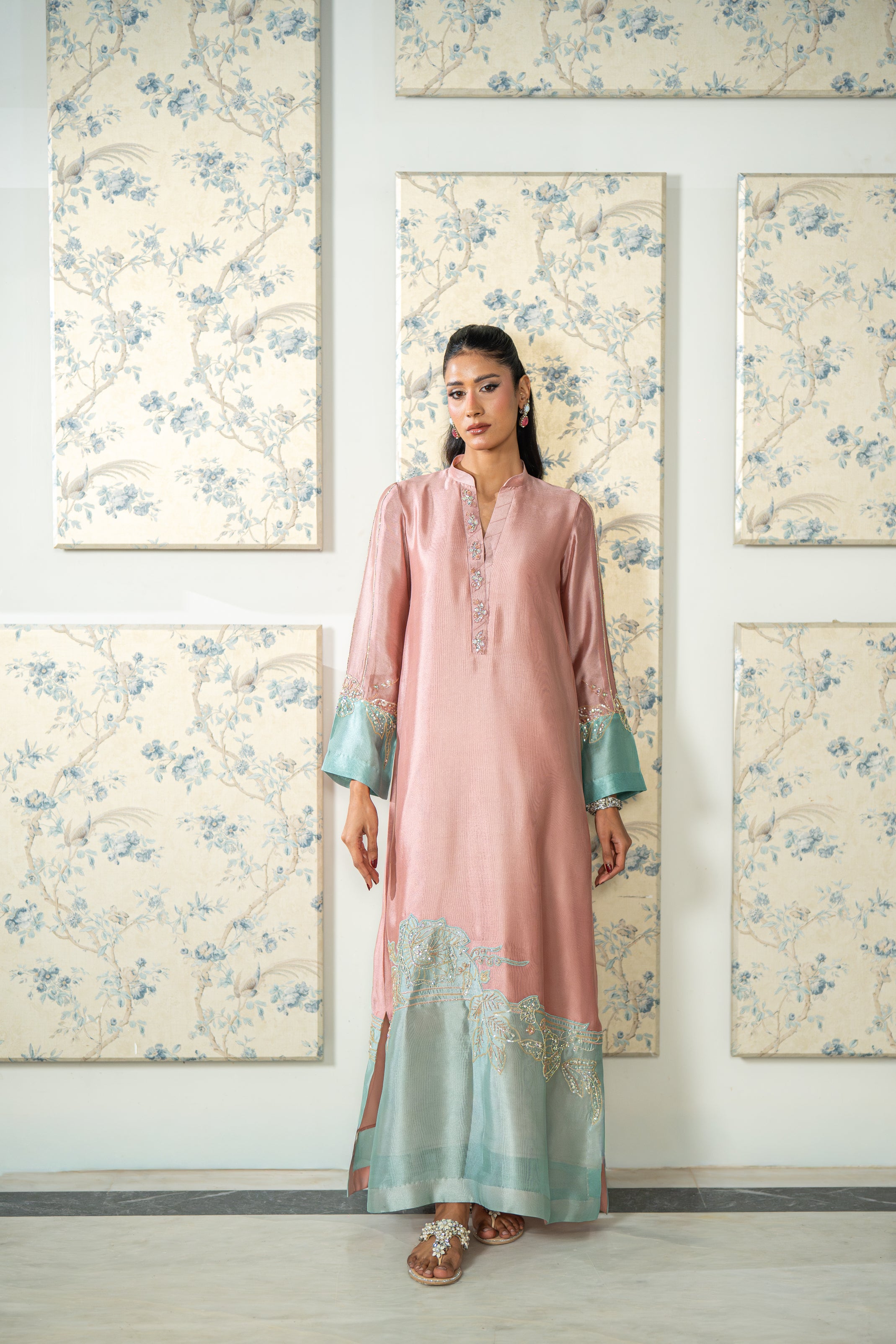 Pink Ferozi Kaftan Suit