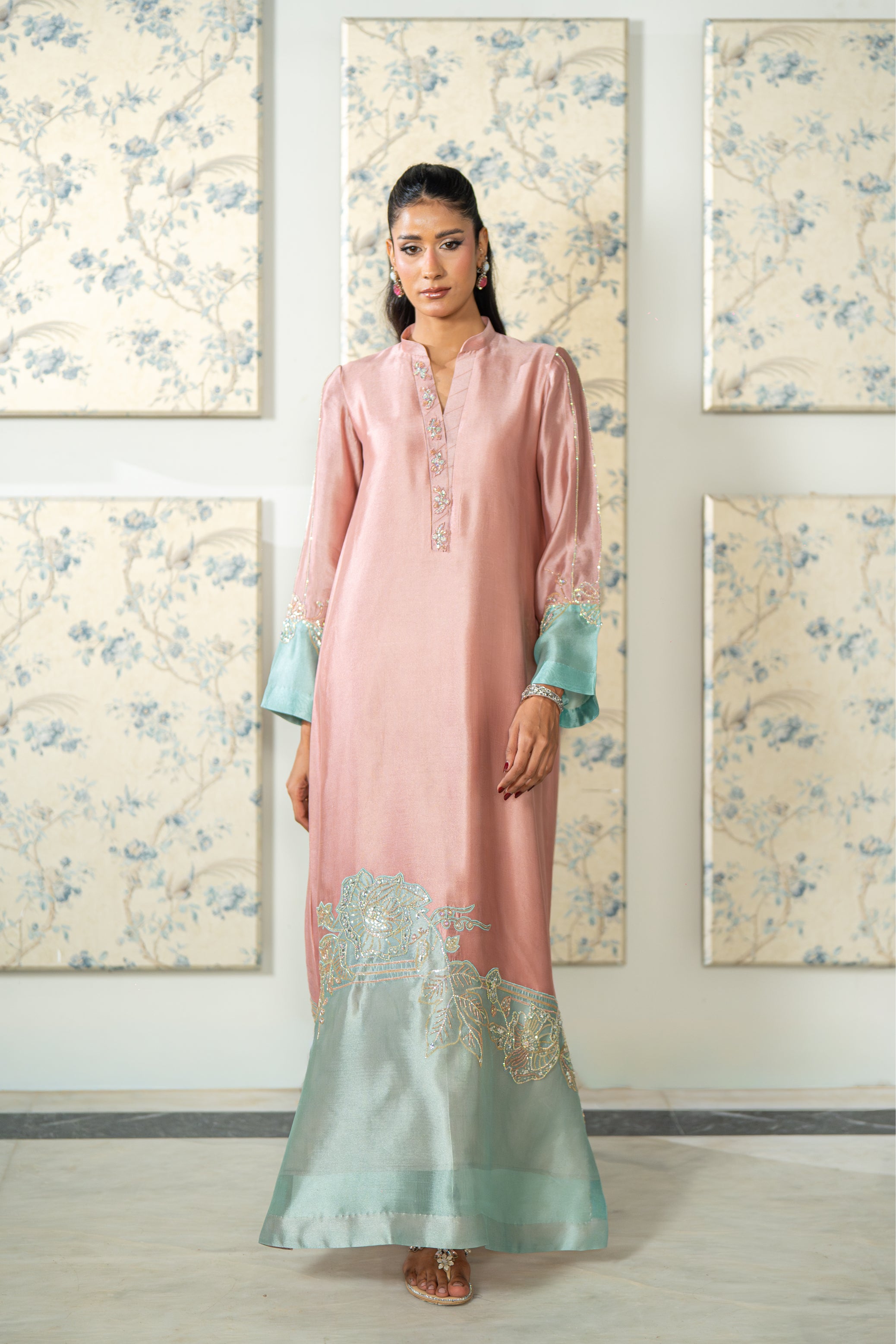 Pink Ferozi Kaftan Suit