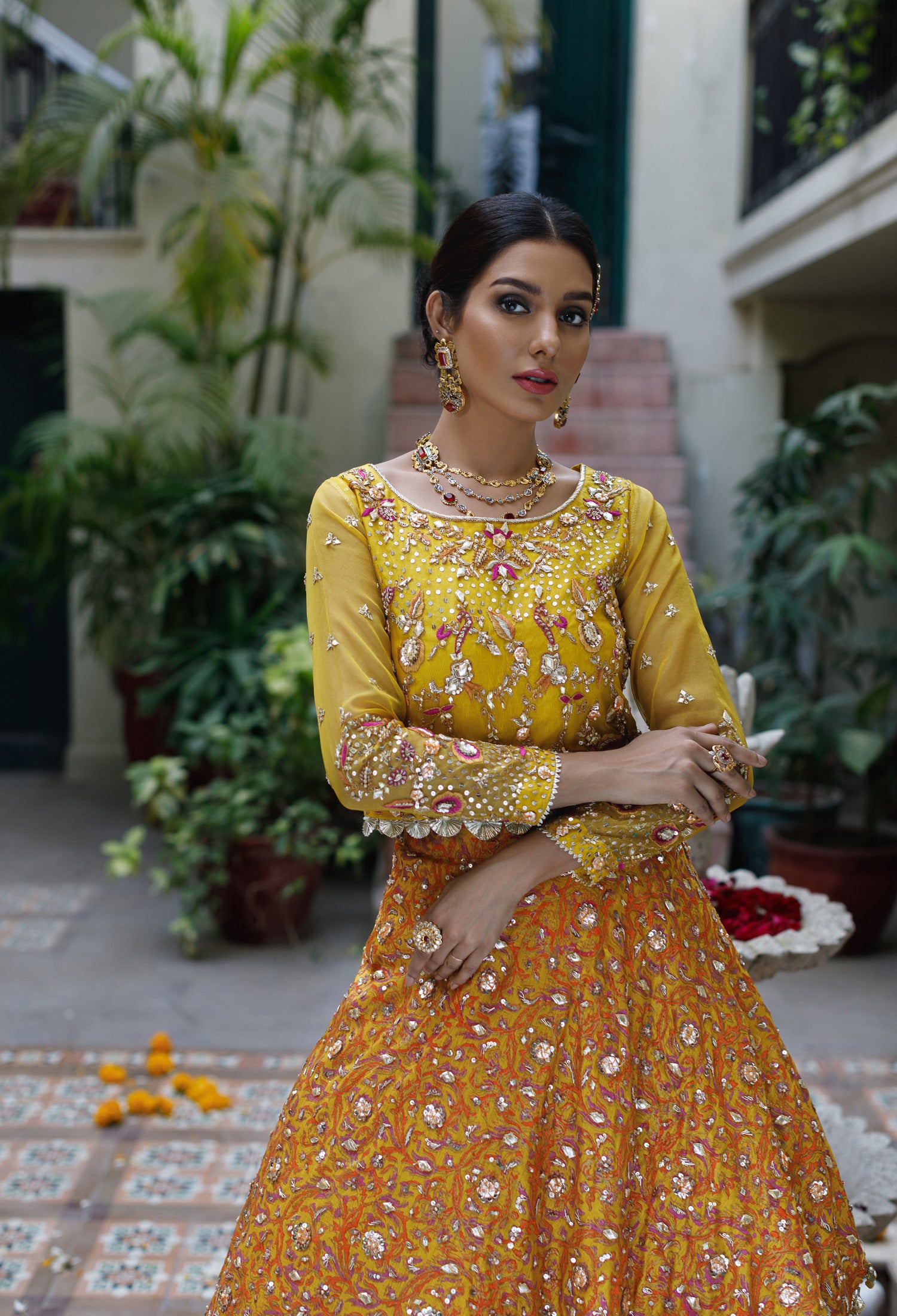 Mustard Layered Lehnga Choli