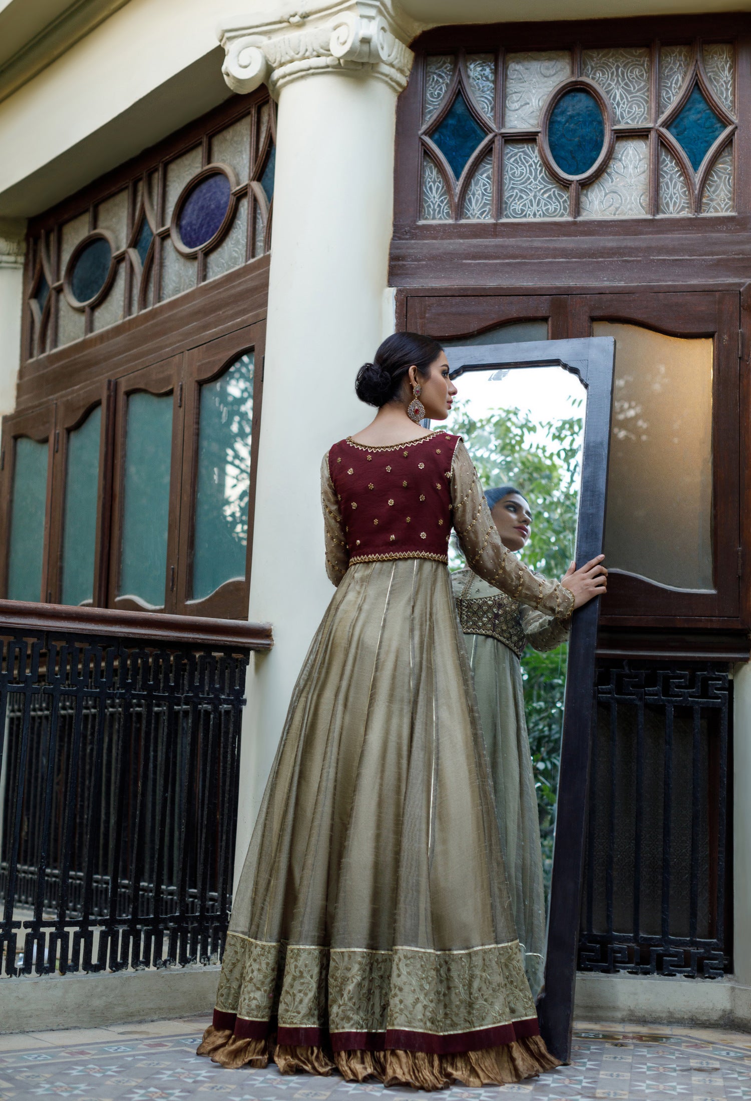 Ivory & Maroon Begum Peshwas