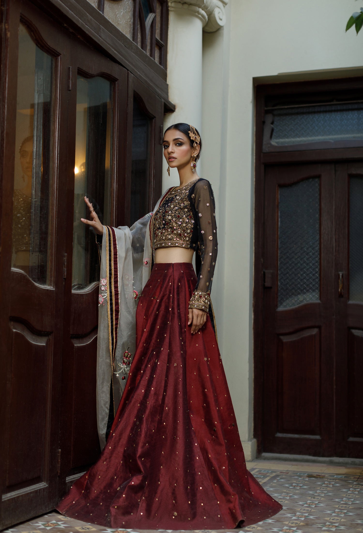 Black & Maroon Begum Lehnga