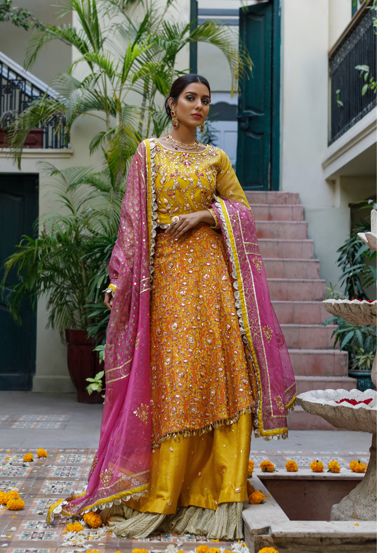 Mustard Layered Lehnga Choli